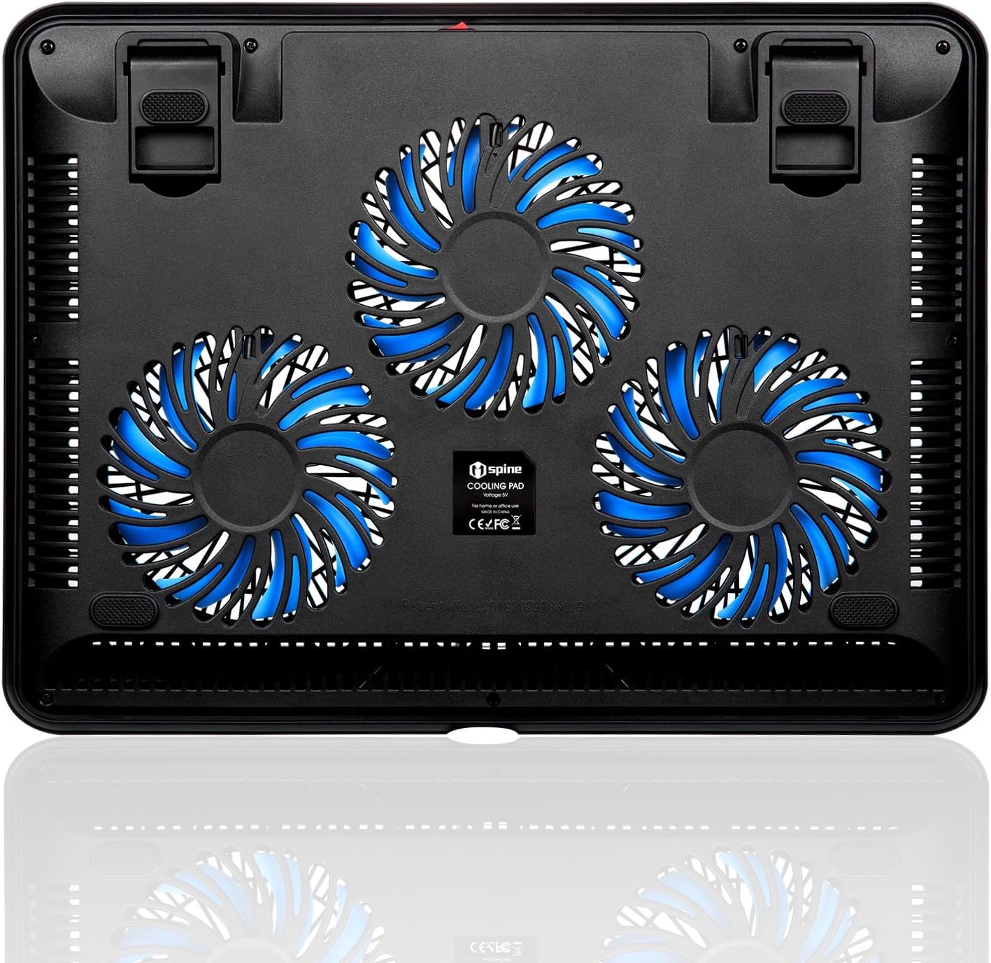 Laptop Cooling Pad, Mspine Laptop Cooler with 3 Blue Silent Fans, Ergonomic USB Powered Laptop Stand with Dual USB 2.0 Ports, Height-Adjustable Notebook Cooler for Notebook Under 17"- Black