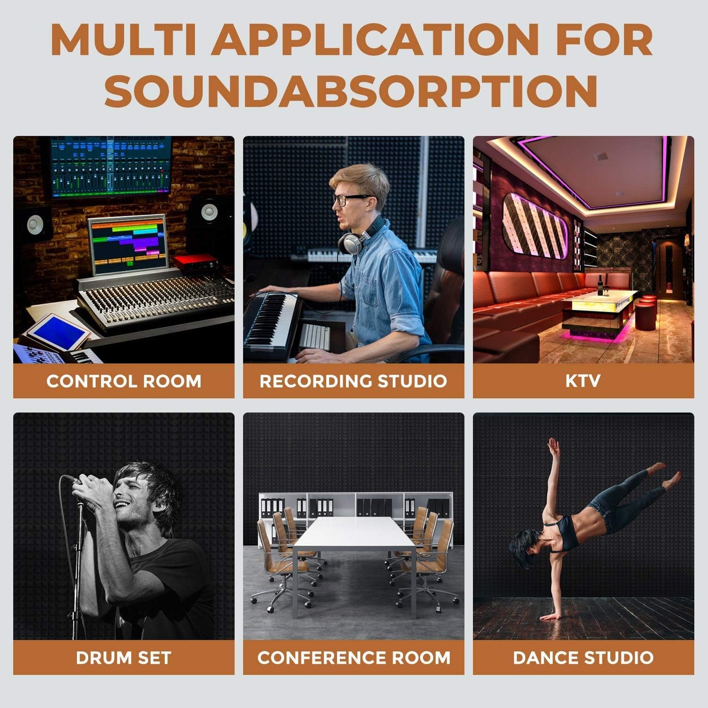 Acoustic Panels - 12 Pack 12x12x2 Inches Black Pyramid Acoustic Foam, Fire-Proofed Soundproof Wall Panels, 25kg/cbm Sound Proof Foam Panels ， Sound Panels for Recording Studio and Music Room