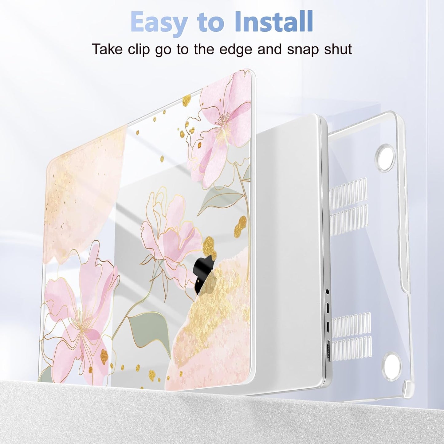 for MacBook Pro 16 inch Case 2021 2022 2023 2024 Release A3186 A3403 M4 A2991 M3 A2780 M2 A2485 M1 Pro/Max, Hard Shell Case with Screen Protector & Keyboard Cover, Gold Blossom Flowers