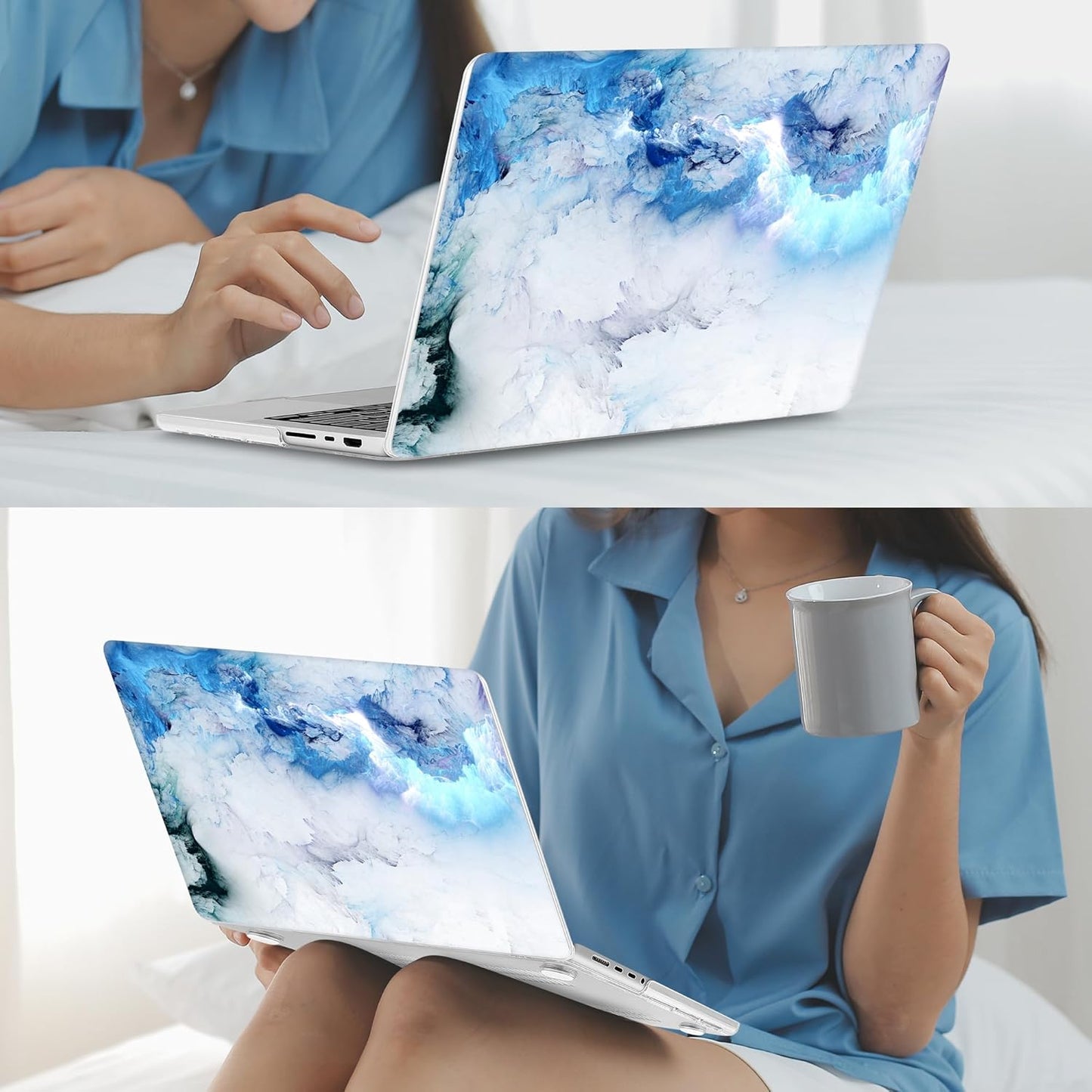 Mektron Case for MacBook Pro 16" M3 A2991 M2 A2780 M1 A2485 (2021/2022/2023) Pro/Max Chips with Touch ID, Hard Shell Plastic Laptop Cover Keyboard Cover Screen Protector, Cloud & Lightning