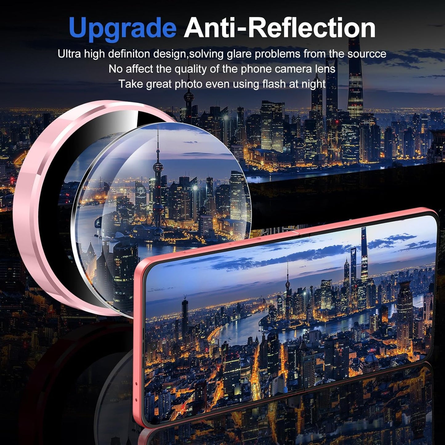 for Samsung Galaxy Z Flip 7 Camera Lens Protector, Individual Metal Ring Tempered Glass Lens Cover, [Strong Adsorption] Scratch Resistant Ultra-Thin HD Clear Lens Cover, 1 Set-Pink Ring