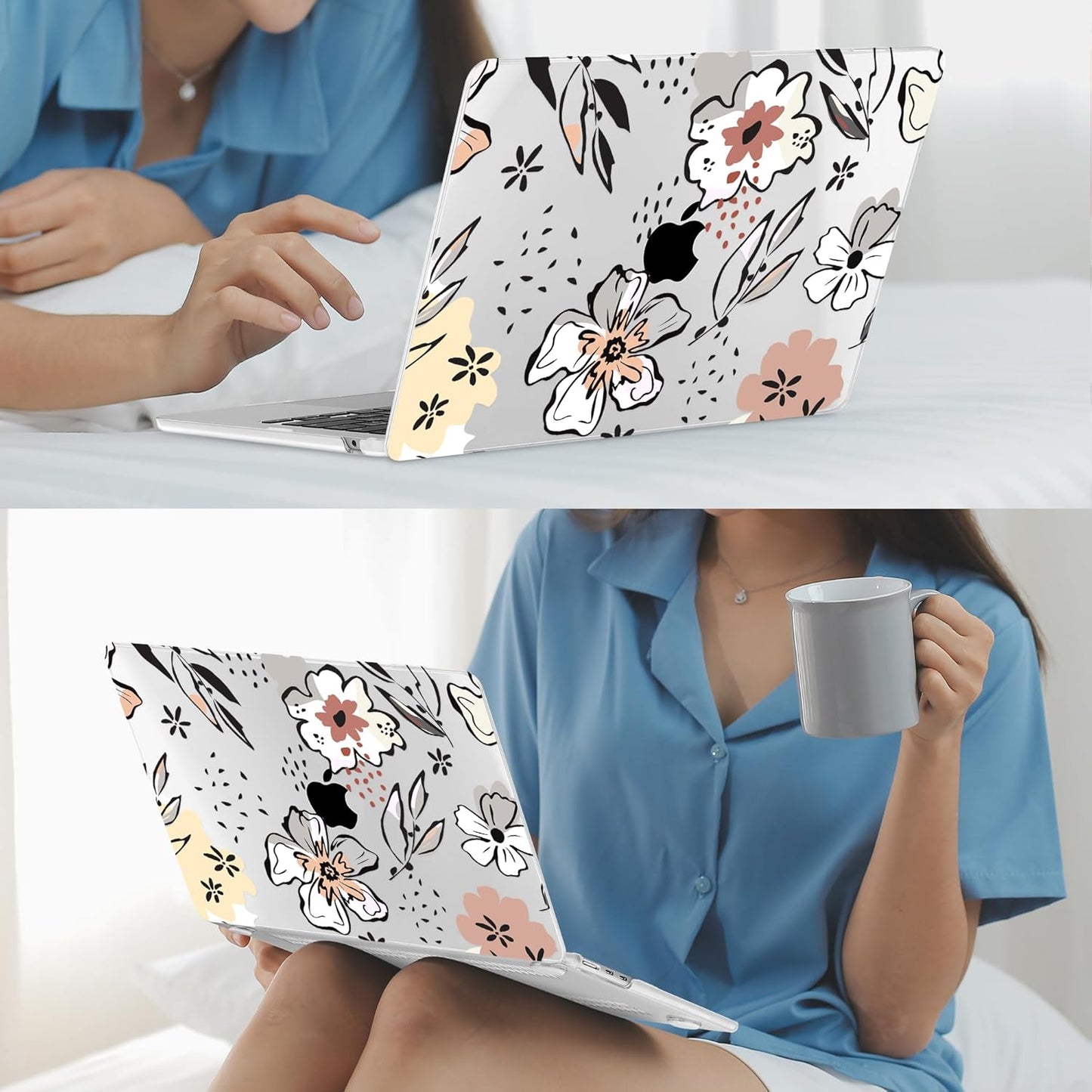 Mektron for 2025 M4 MacBook Air 13.6 Inch A3240 Case Fits 2023 A2681 M2 2024 A3113 M3 Chip with Liquid Retina Display Touch ID, Printed Plastic Hard Shell Cover for MacBook Air 13.6", Floral C383