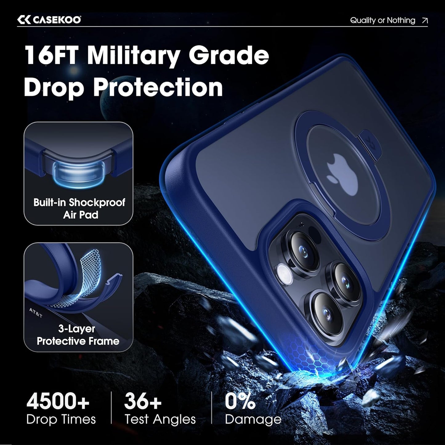 CASEKOO Designed for iPhone 14 Pro Max Case with Magnetic Invisible Stand [Military Drop Protection] [Compatible with MagSafe] Shockproof Slim Translucent Matte Promax Case 6.7 Inch, Blue