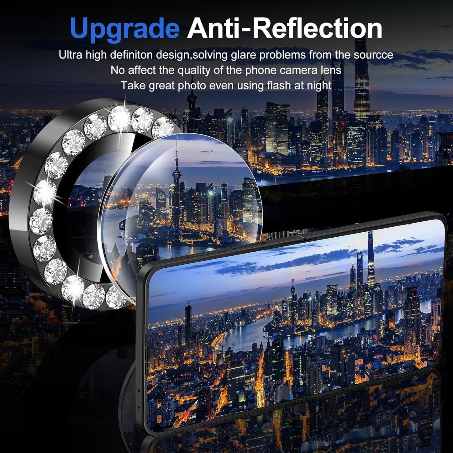 for Samsung Galaxy Z Flip 7 Camera Lens Protector, Individual Metal Ring Tempered Glass Lens Cover, [Strong Adsorption] Scratch Resistant Ultra-Thin HD Clear Lens Cover, 1 Set-Black Diamond