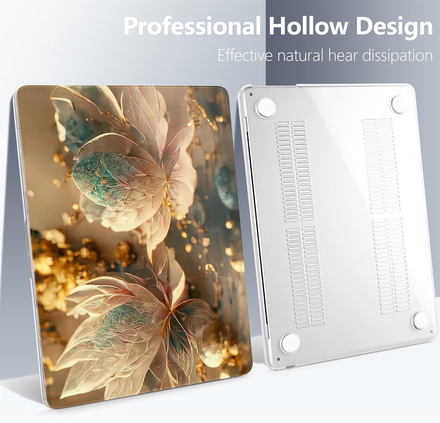 Batianda Premium Case for New MacBook Air 15 inch 2025 M4 2024 2023 with M3 M2 Chip Model A3114 A2941, Designed Protective Plastic Hardshell & Keyboard Cover & Screen Protector, 3D Flower