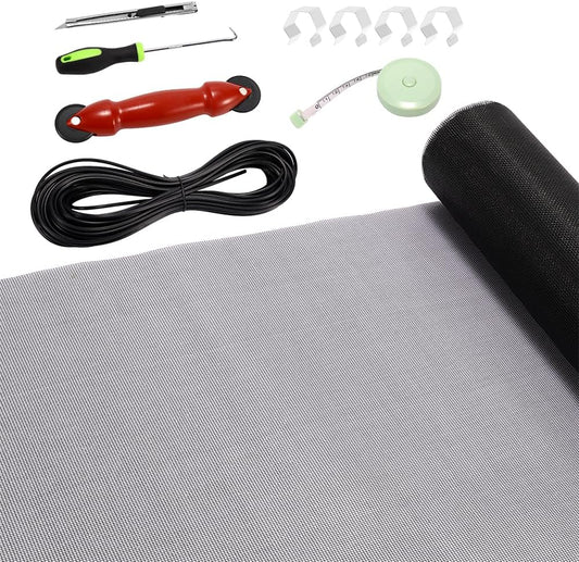 FLYZZZ Windows Screen Door Repair Kit Fiberglass Mesh 48''x118''(0.161"Spline) Black Window Screen Repair Kit Replacement Mesh Tool for Patio Screen Sliding Door Screen