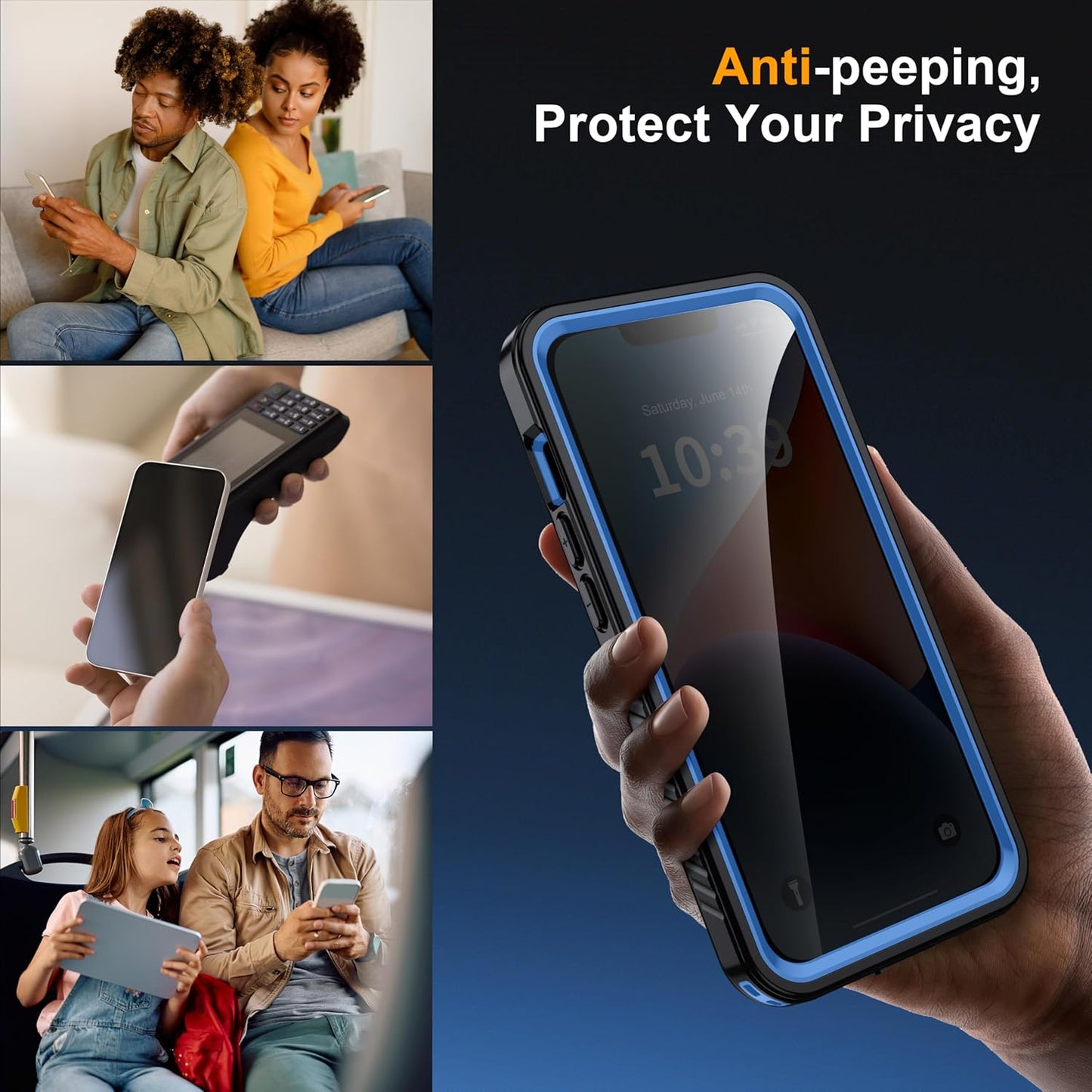 for iPhone 14 Case Waterproof - Built-in Privacy Screen Protector & HD Screen Protector [IP68 Underwater] Shockproof Dustproof Full Body Protection iPhone 14 Phone Case Blue