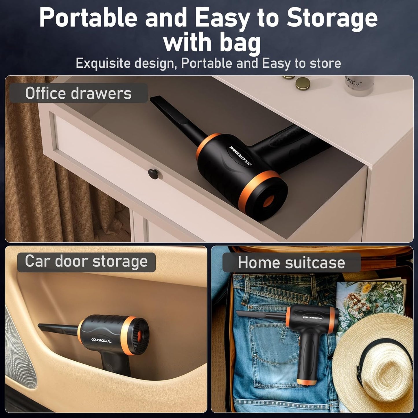 COLORCORAL 12-in-1 Cordless Compressed Air Duster with 2-Speeds 120,000RPM, LED Light, Computer Vacuum Air Duster 2-in-1, Perfect for Deep Cleaning Keyboards, PCs, Cars, and Electronics