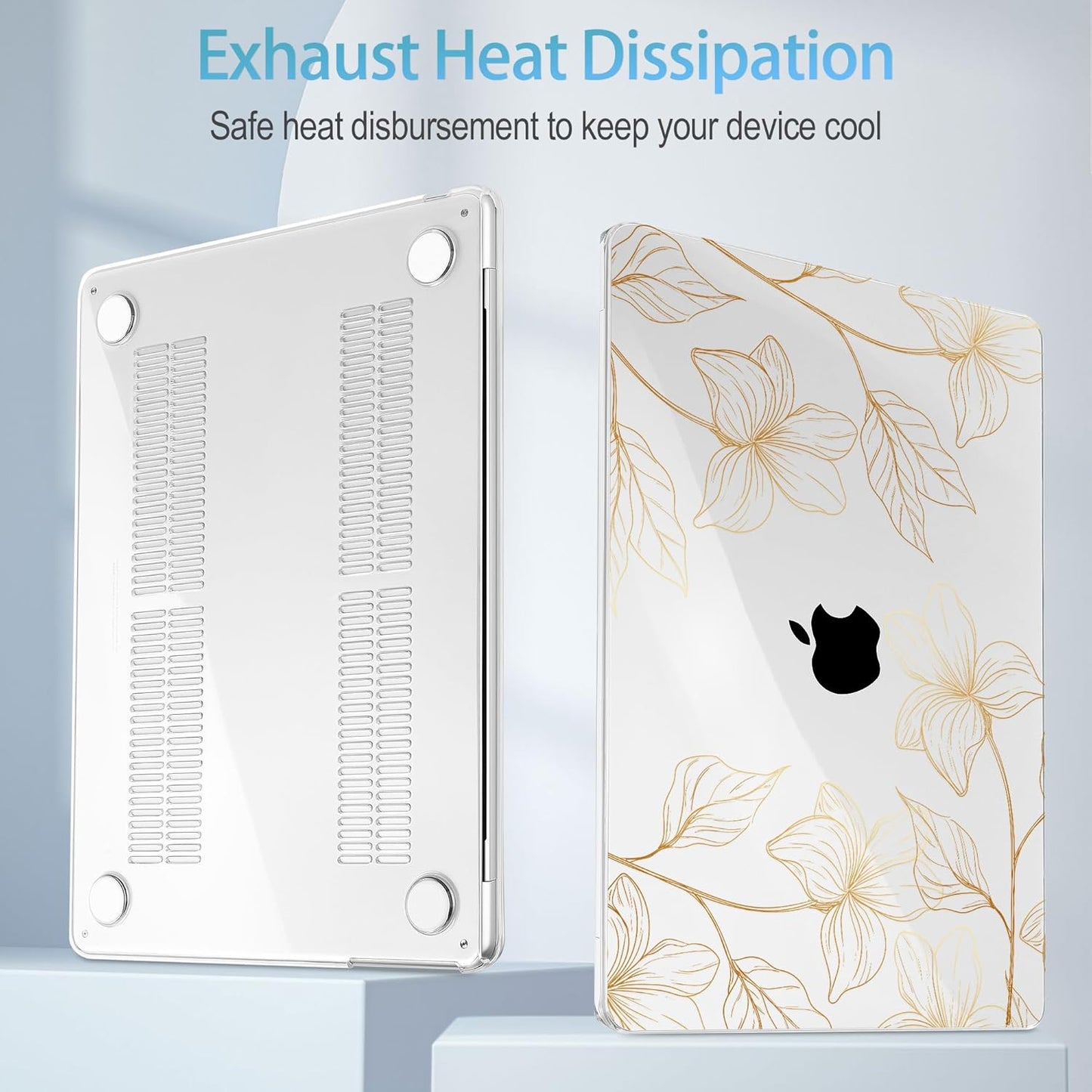 Mektron for 2025 M4 MacBook Air 13.6 Inch A3240 Case Fits 2023 A2681 M2 2024 A3113 M3 Chip with Liquid Retina Display Touch ID, Printed Plastic Hard Shell Cover for MacBook Air 13.6", Gold Flower S718