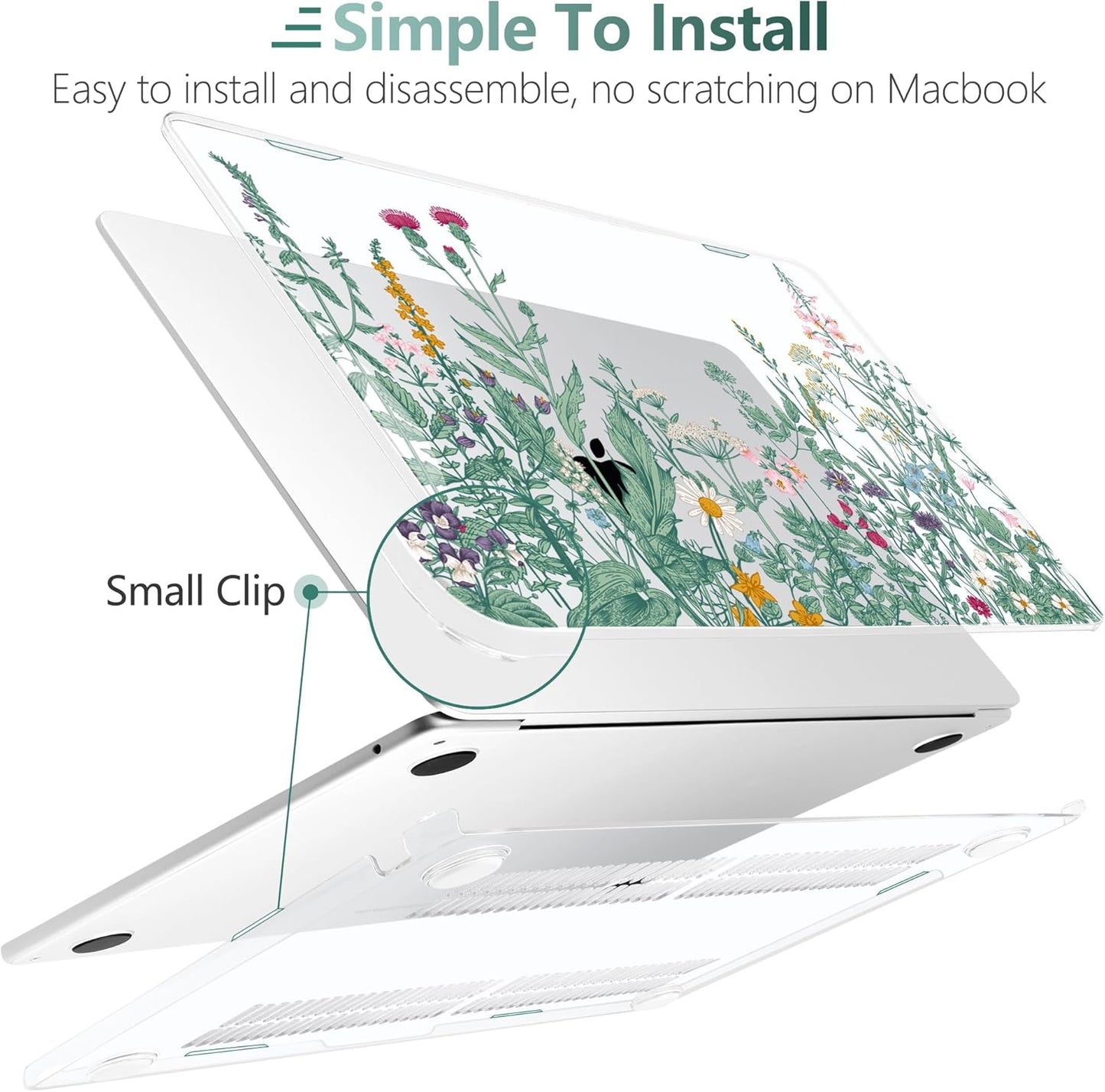TWOLSKOO for M4 MacBook Air 13.6 inch Case 2025-2022 Release M4 A3240 M3 A3113 M2 A2681, Plastic Hard Shell & Screen Protector & Keyboard Cover & Trackpad Film, Botanical Illustration