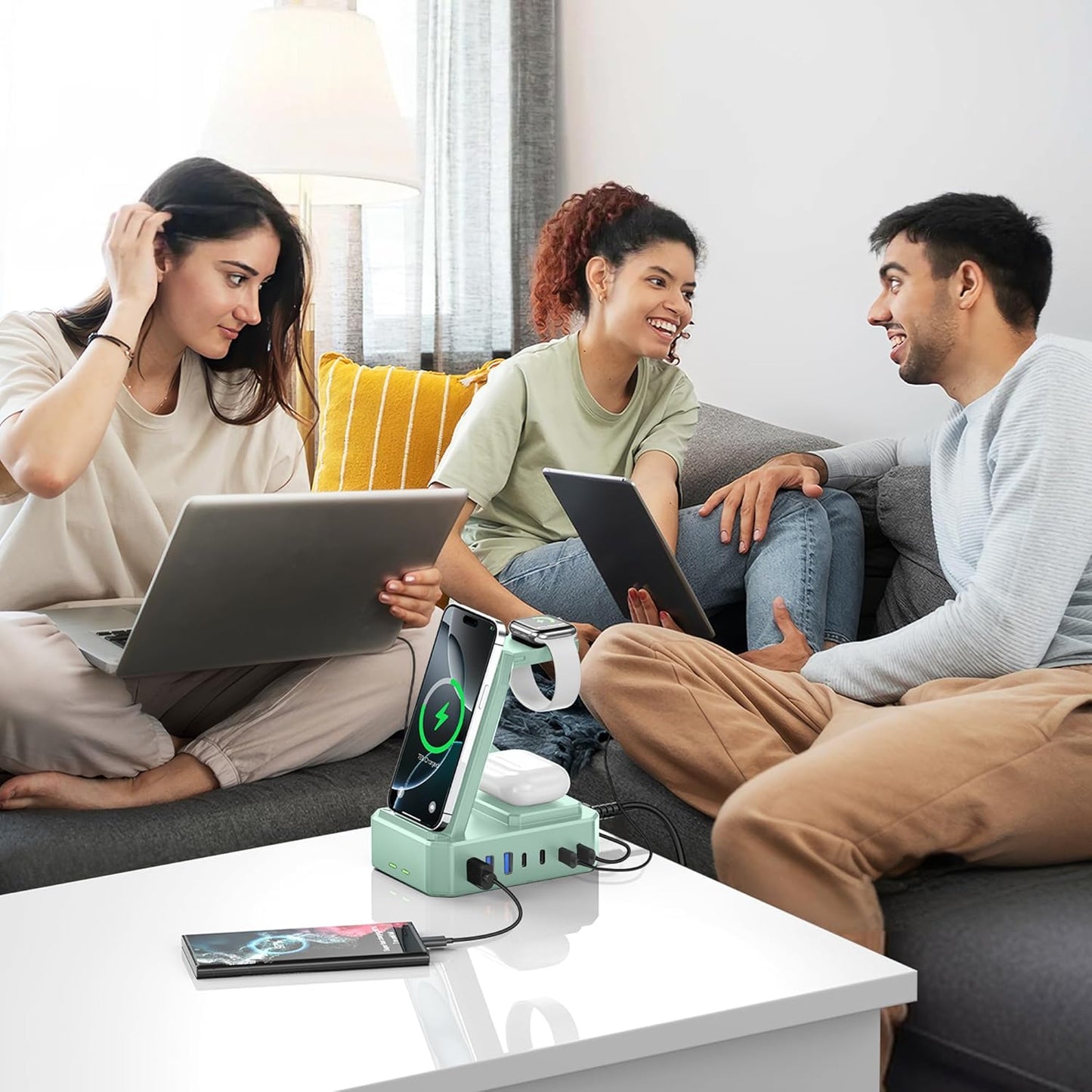 300W Charging Station for Multiple Devices Apple, Zutspzss 10 in 1 Wireless Charger for iPhone 16, GaN III USB C 65W PD Fast Charging Stand Dock for MacBook, Apple Watch&Airpods,Green