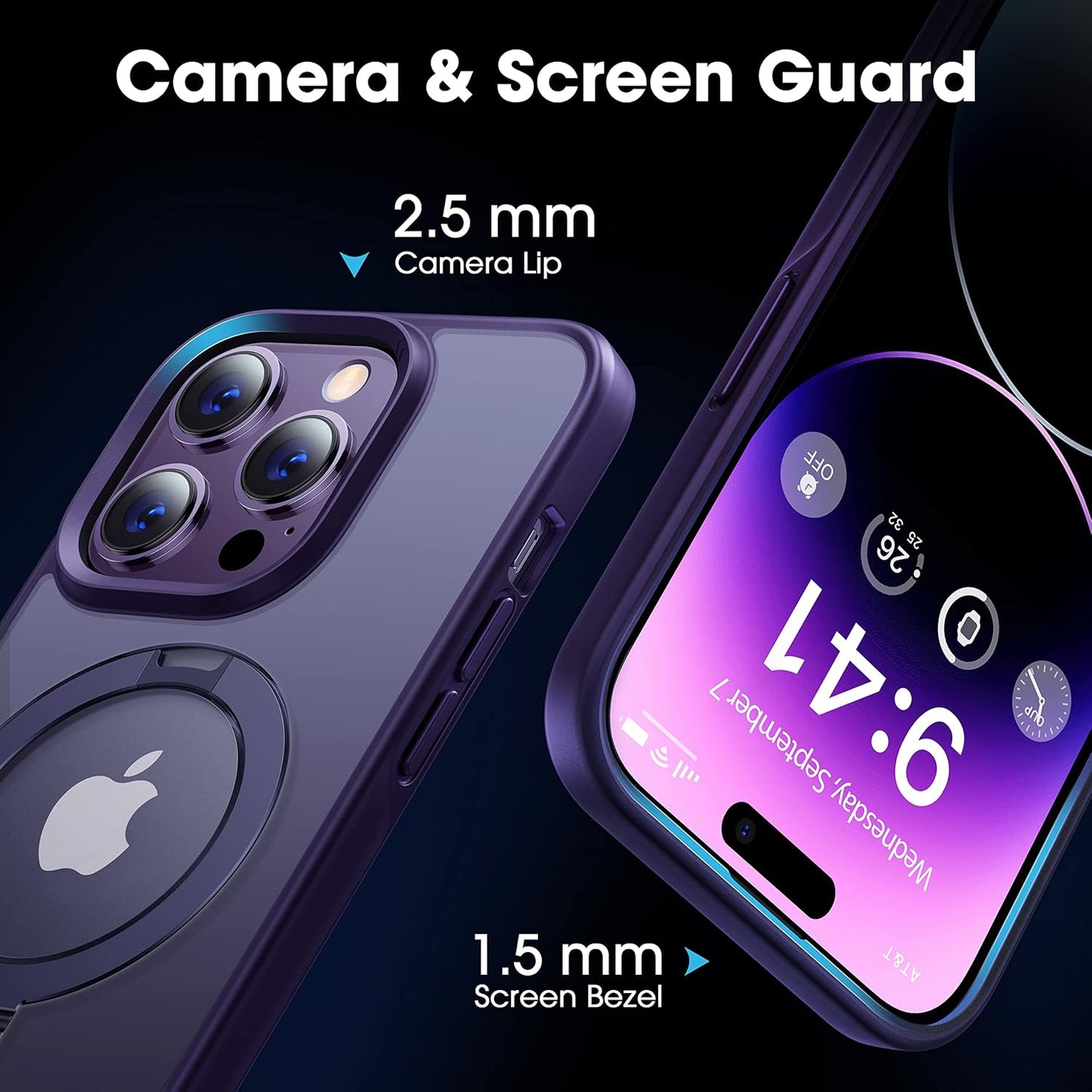CASEKOO Designed Case for iPhone 14 Pro Max with Magnetic Invisible Stand [Military Drop Protection] [Compatible with MagSafe] Shockproof Slim Translucent Matte Promax Case 6.7 Inch, Purple