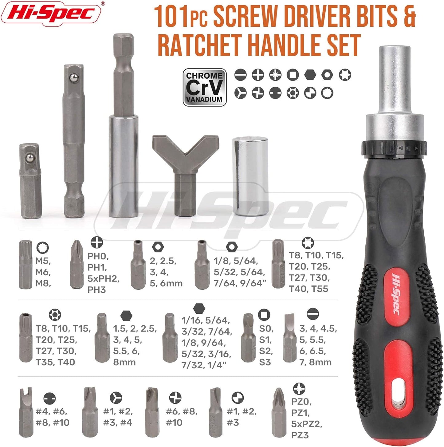 Hi-Spec 101pc Multi Bits Screwdriver & Ratcheting Handle Tool Set Kit. Complete 1/4” Hex Screwdriving with Tamper Proof Security Driver Bits