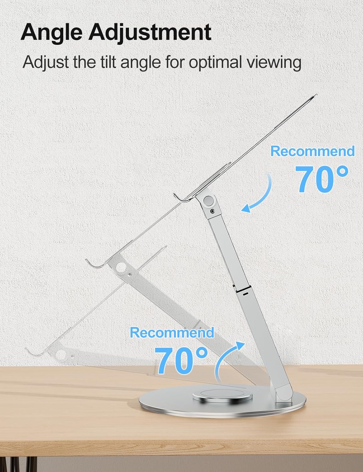 tounee Telescopic Laptop Stand for Desk with 360° Swivel Base, Sit to Stand, Height Adjustable, Portable Riser Holder for Good Posture, Compatible with All Laptops 10-17"-Silver