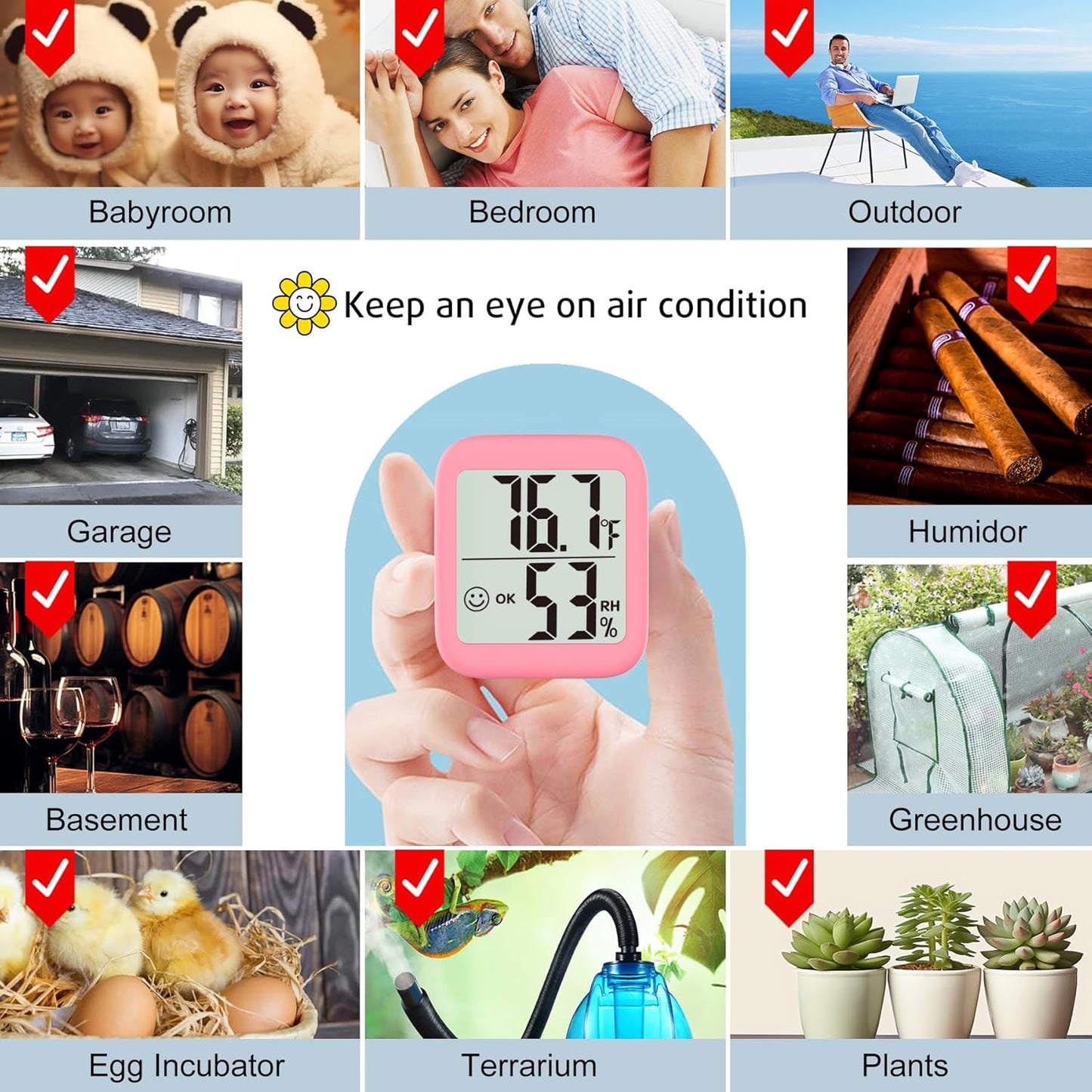 Antonki 2 Pack Room Thermometer for Home, Indoor Hygrometer Humidity Meter Gauge, Digital Temperature and Humidity Sensor Monitor for House, Terrarium, Incubator, Greenhouse - Battery Included