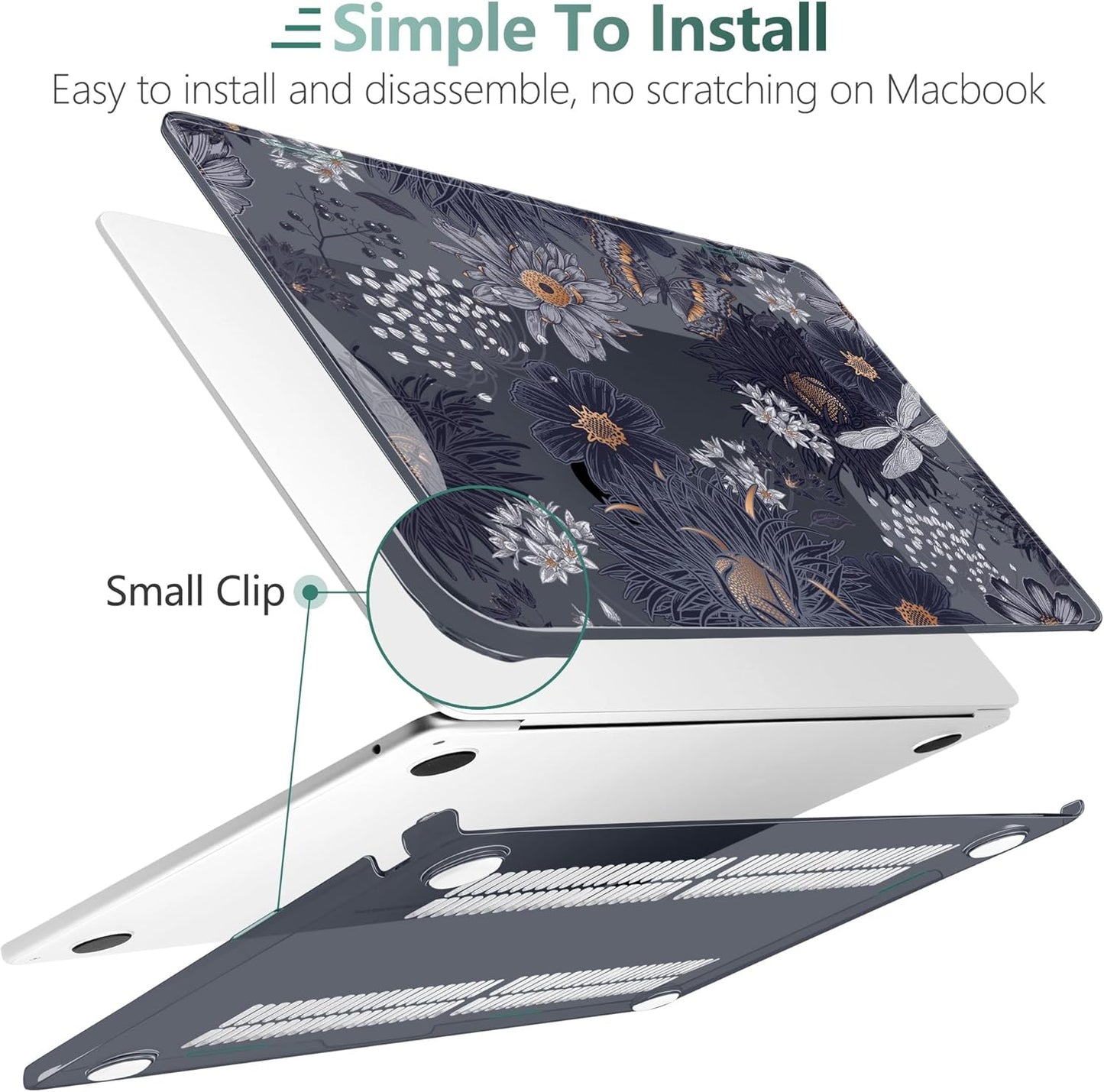 TWOLSKOO for M4 MacBook Air 13.6 inch Case 2025-2022 Release M4 A3240 M3 A3113 M2 A2681, Plastic Hard Shell & Screen Protector & Keyboard Cover & Trackpad Film, Wild Flower