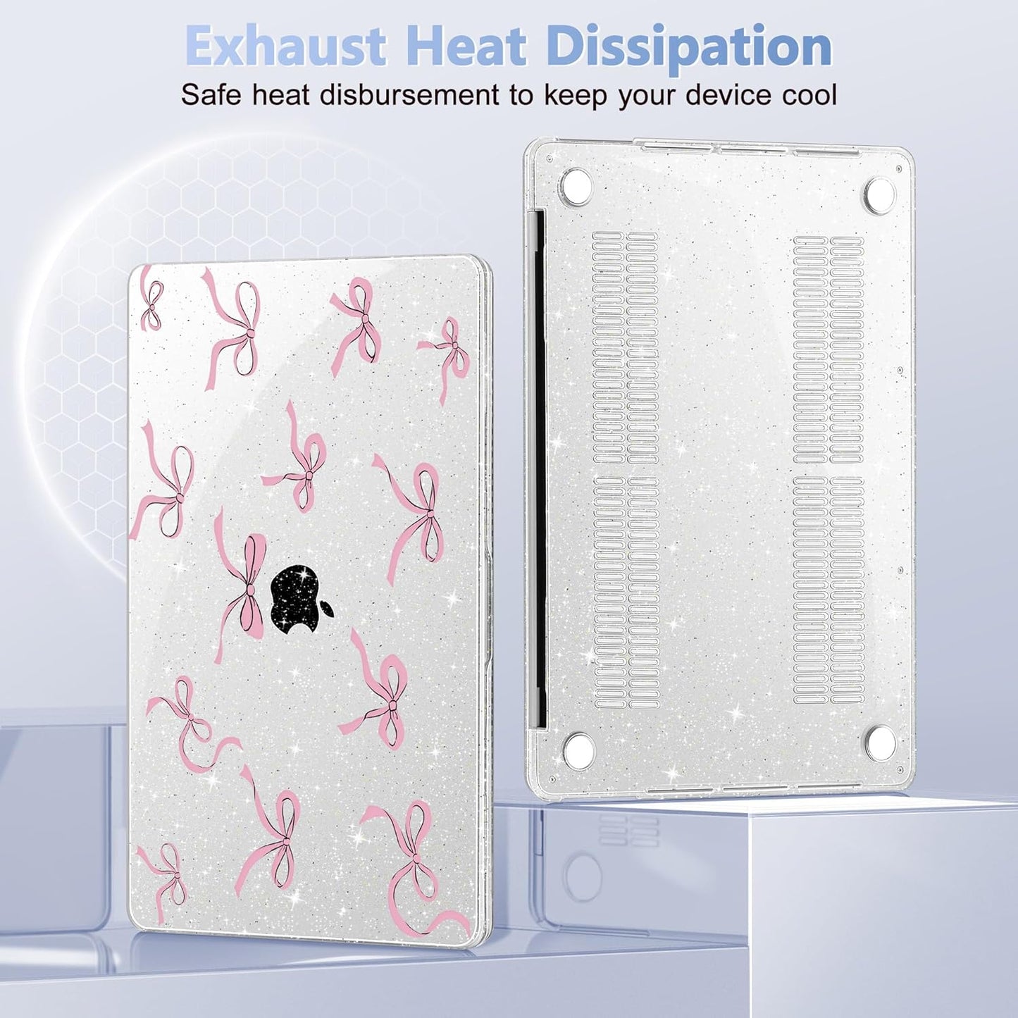 May Chen Case for MacBook Pro 13 inch M2 2023,2022,2021,2020 A2338 M1 A2251 A2289, Plastic Hard Shell Case for MacBook Pro 13" with Touch Bar Fits Touch ID, Clear Glitter Bow