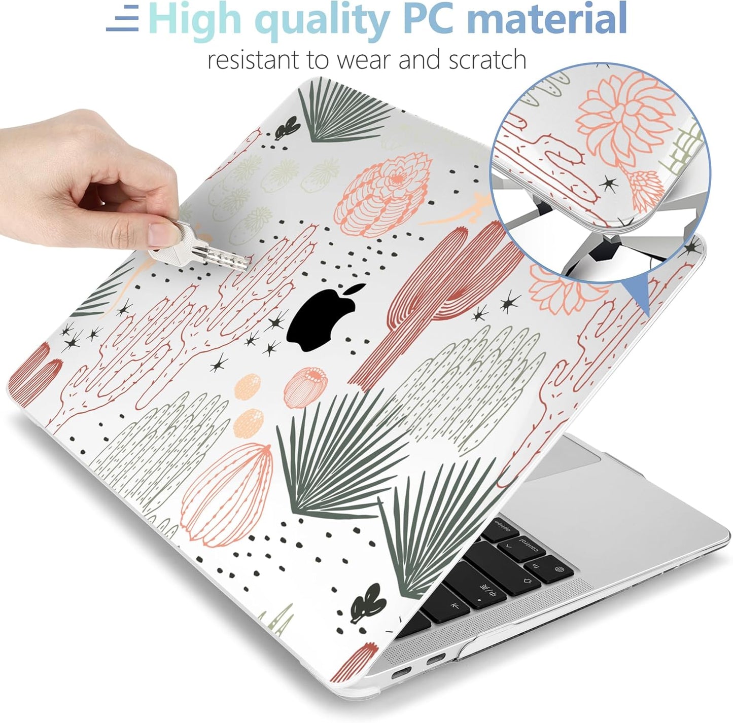 MEEgoodo for MacBook Air 13 inch Case 2021 2020 2019 2018 Released A2337 M1 A2179 A1932 with Touch ID, Plastic Hard Shell & Keyboard Cover Compatible with MacBook Air Case 13.3, Cacti