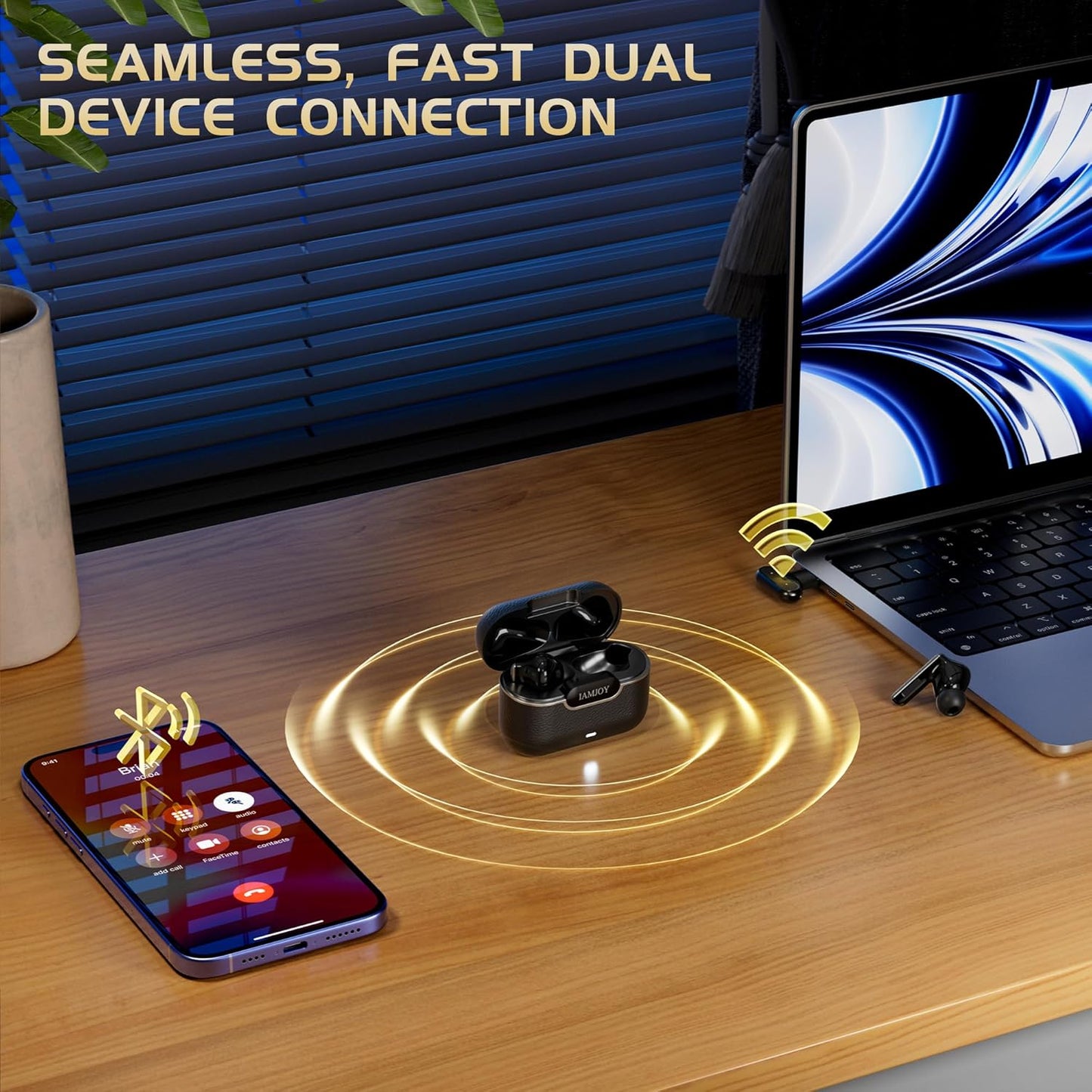 IAMJOY Gaming Earbuds, 20ms Low Latency, Active Noise Cancelling with 6 Mic, 2.4GHz & Bluetooth, 35 Play Time, Wireless Earbuds Compatible with Meta Quest 3/2, PS5/4, Steam Deck, VR, Switch, PC