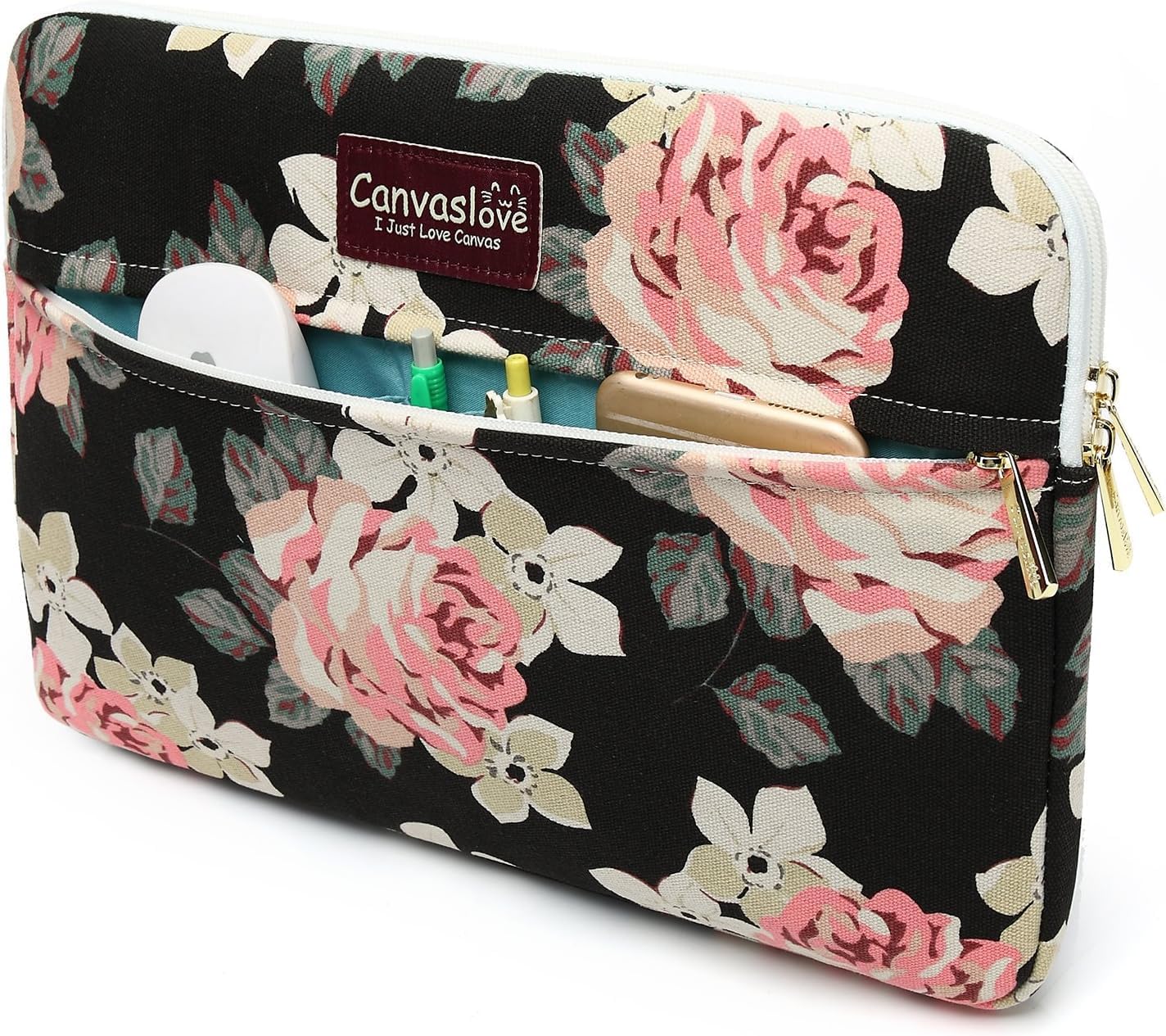 Canvaslove Pink Rose Laptop Sleeve Case Bag with Pocket for MacBook Air 13 inch,iPad Pro 13 inch and 13.3 inch-13.5 inch Laptops