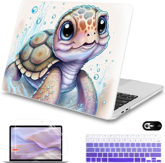 Mektron for MacBook Air 13 Case A1466/A1369 (2010-2017 Release), Snap-on Plastic Hard Shell Cover for MacBook Air 13.3 inch with Keyboard Cover, Cute Turtle