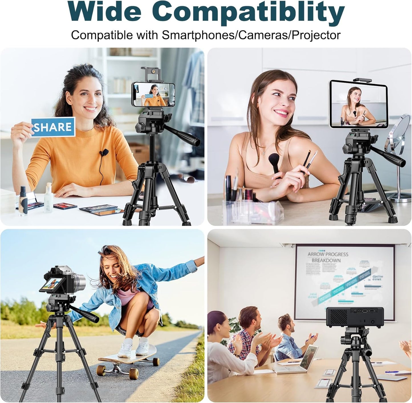 JOILCAN Mini Tripod for Camera, 25" Tabletop Camera Tripod, Portable Travel Tripod w/Phone & Tablet Holder, Lightweight Aluminum Tripods for DSLR Phone