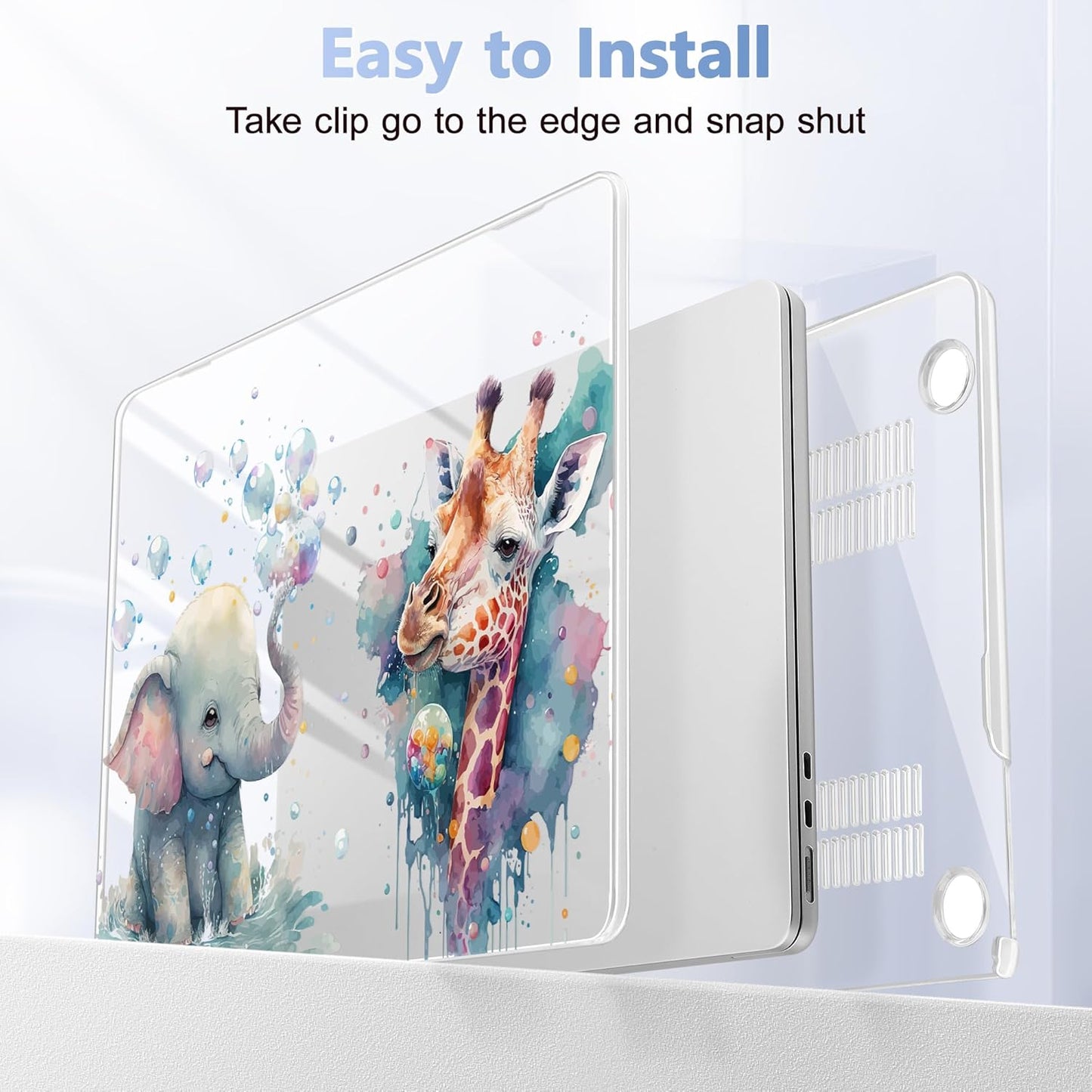 Case for MacBook Air 15 Inch 2025 2024 2023 Release M4 A3241 M3 A3114 M2 A2941, Hard Shell with Screen Protector & Keyboard Cover, Compatible with Touch ID - Elephant & Giraffe