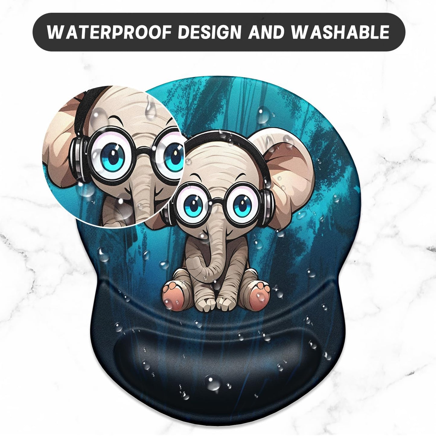 ITNRSIIET Ergonomic Mouse Pad with Gel Wrist Support Small Wrist Rest Smooth Surface Non-Slip PU Base Comfortable Office Supplies Pain Relief, 8.7 x 7.2 inches, Pretty Elephant