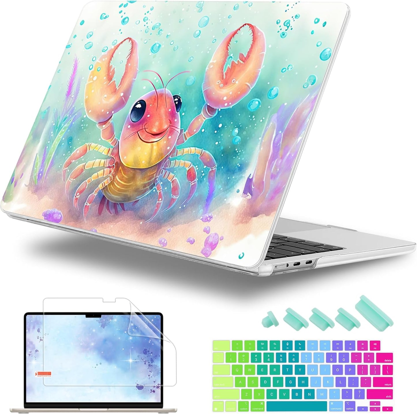 Case for MacBook Air 15 Inch 2025 2024 2023 Release M4 A3241 M3 A3114 M2 A2941, Hard Shell with Screen Protector & Keyboard Cover, Compatible with Touch ID, Shrimp