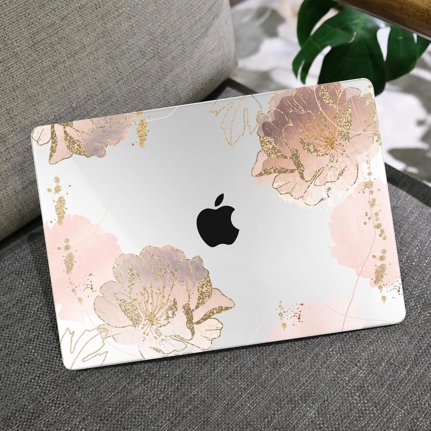 MEEgoodo for MacBook Air 13.3 inch Case 2021 2020 2019 2018 A2337 M1 A2179 A1932, Hard Shell with Keyboard Webcam Cover & Trackpad Film & Type C Adapter for MacBook Air M1, Pink Peony Flowers