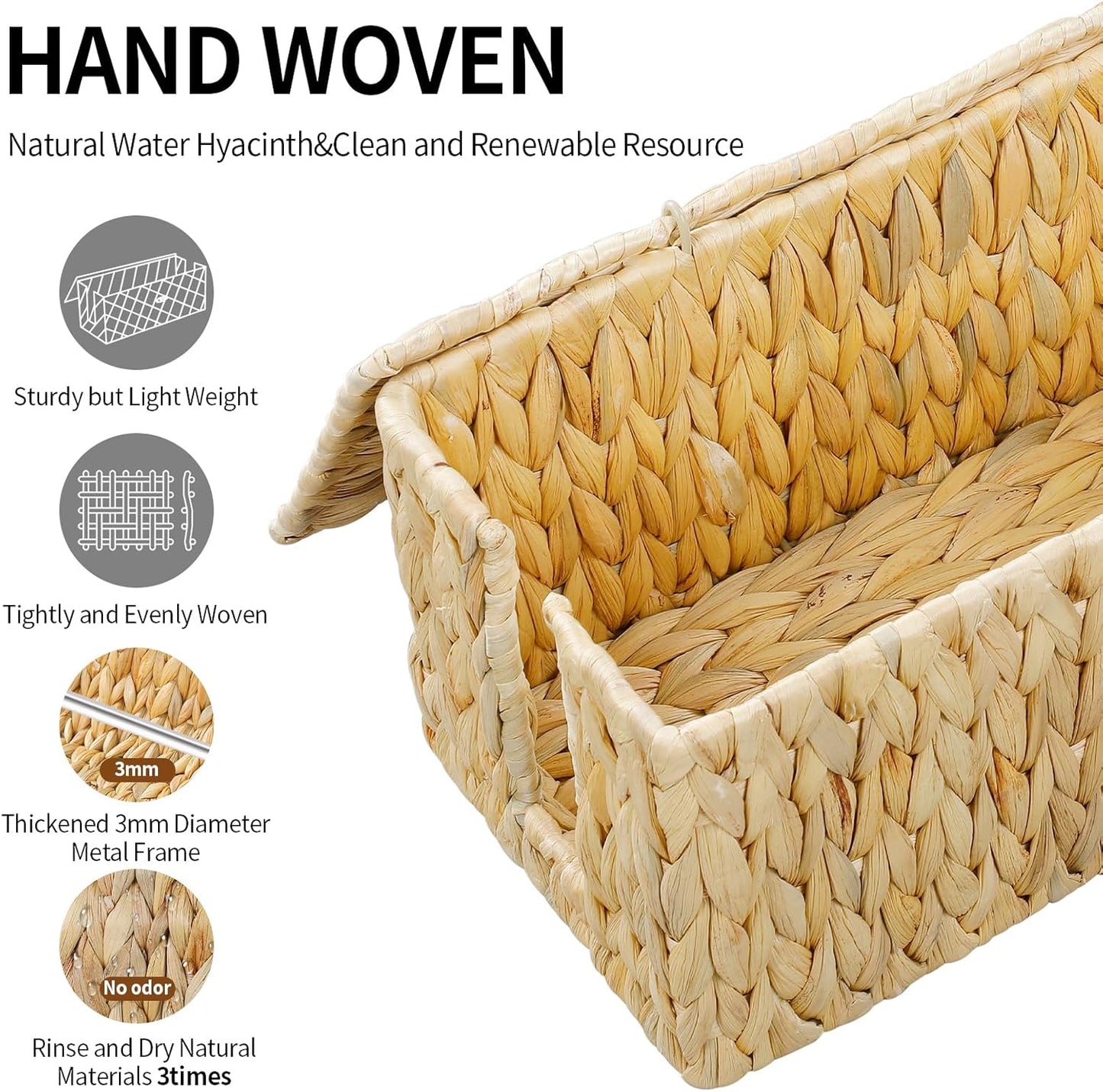 Cable Management Box,Hand-Woven Water Hyacinth Decorative Cord Organizer,2 Side Open Slots Wicker Cable Box to Hide Cords and Power Strip,for Desk, Floor, Office,2 Pack