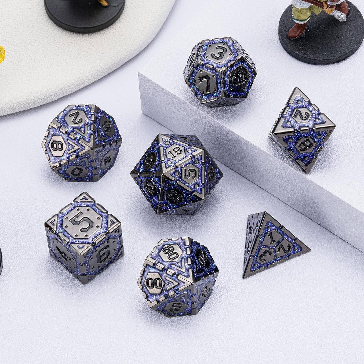 DND Metal Dice Set, Polyhedral Dice Set for RPG D&D Dice with Cracks Dungeons and Dragons Dice Set for RPG TTRPG D&D Die with Gift Case(Black Nickel Purple)