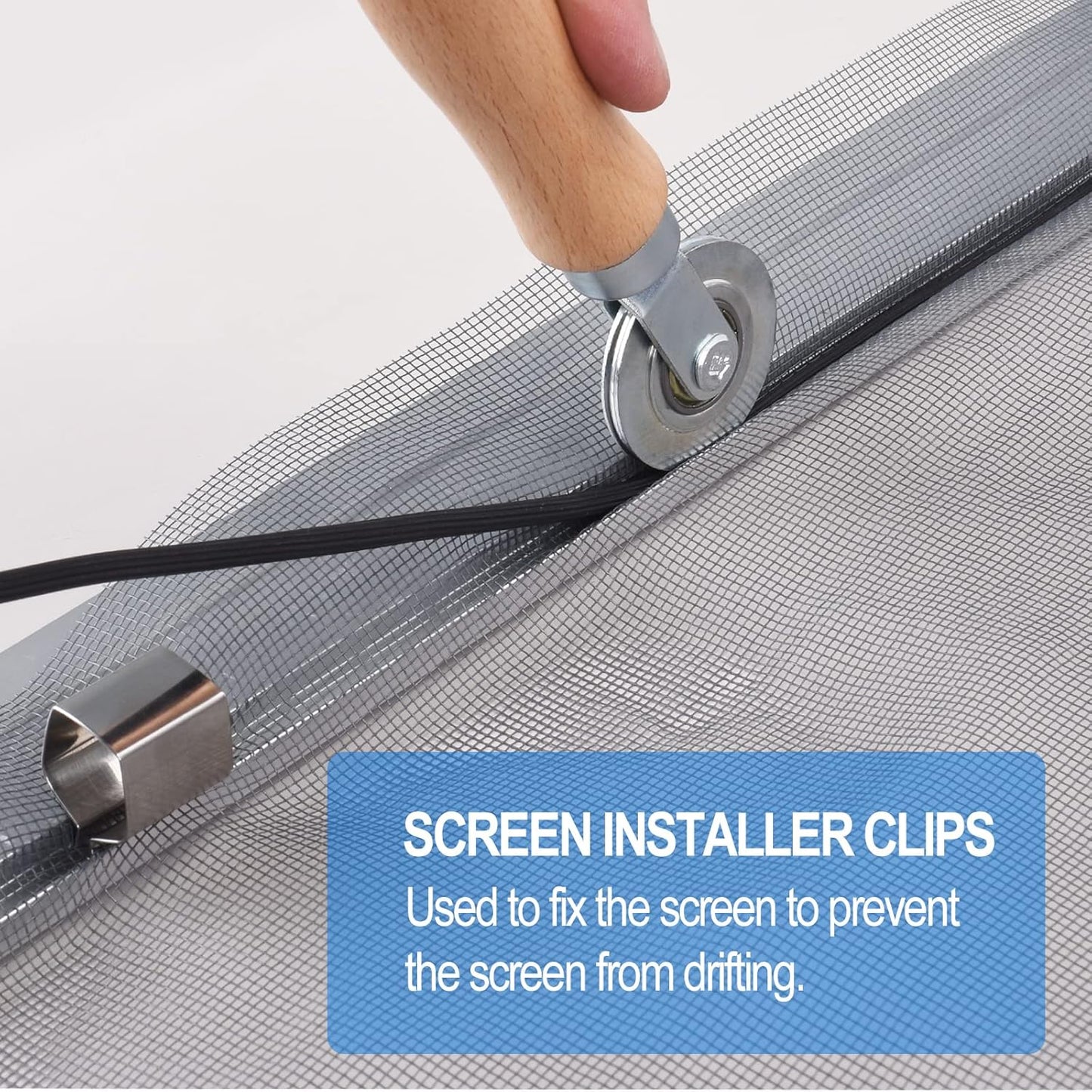 BAYTORY Upgrade Window Screen Repair Kit, Steel/Nylon Roller Tool with Bearing, Spline Removal Hook, 32ft Retainer Spline and 12pcs Screen Clips Replacement for Installing Door Mesh Screens