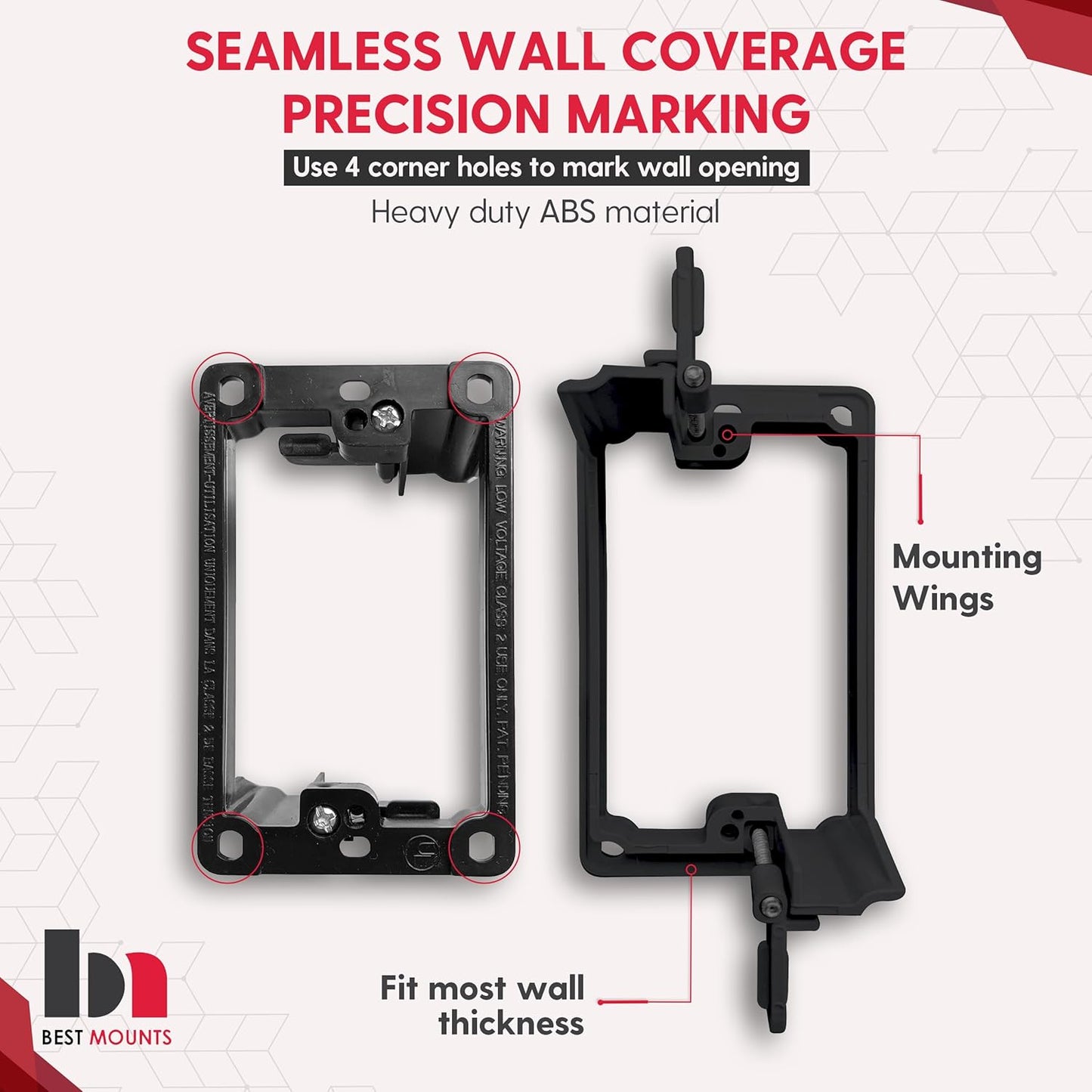 BestMounts - 1 Pack In Wall Cable Management Kit - Recessed Wall Plate Cable Pass Through Pair with Single Gang Low Voltage Mounting Bracket - TV Cord Hider for Wall Mounted TV ETL Listed
