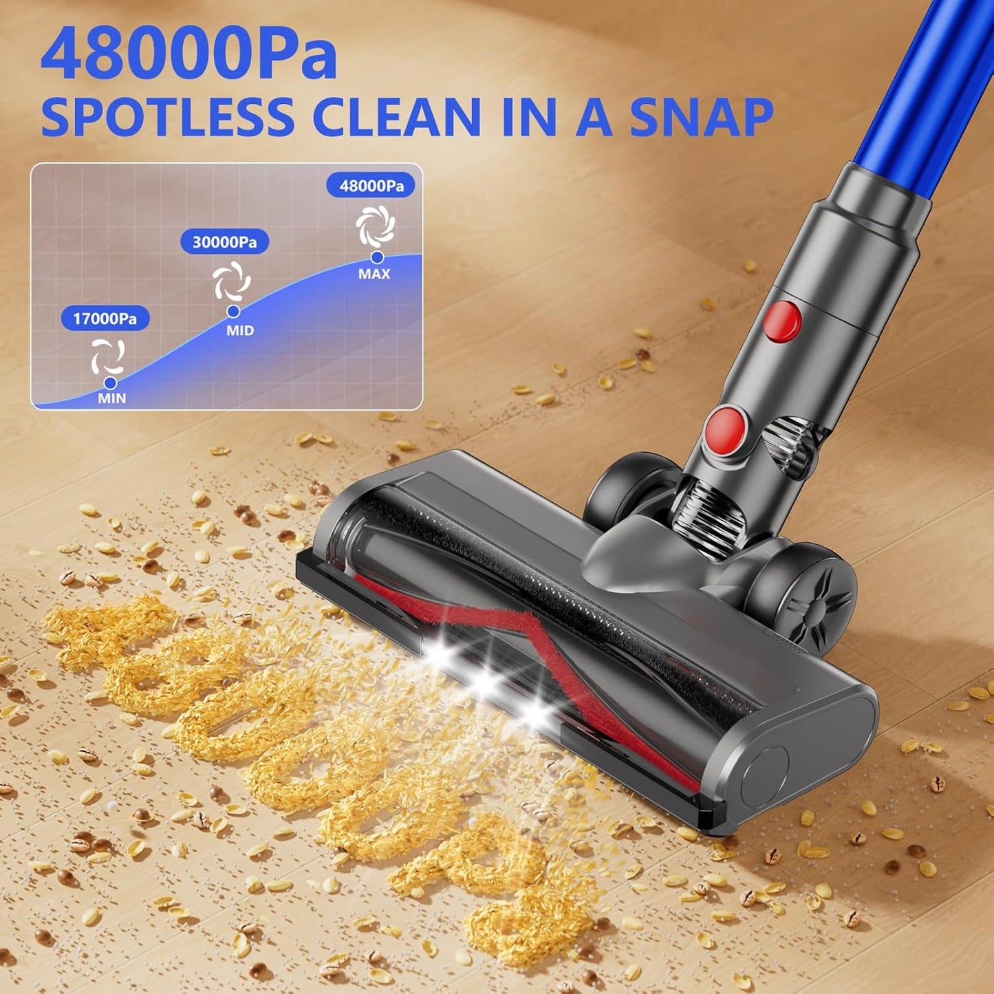 Cordless Vacuum Cleaner, 450W 48Kpa Powerful Stick Vacuum, Up to 60Mins Rechargeable Battery, Vacuum Cleaners for Home Anti-Tangled Lightweight Handheld for Hardwood Floor, Carpets, Pet Hair