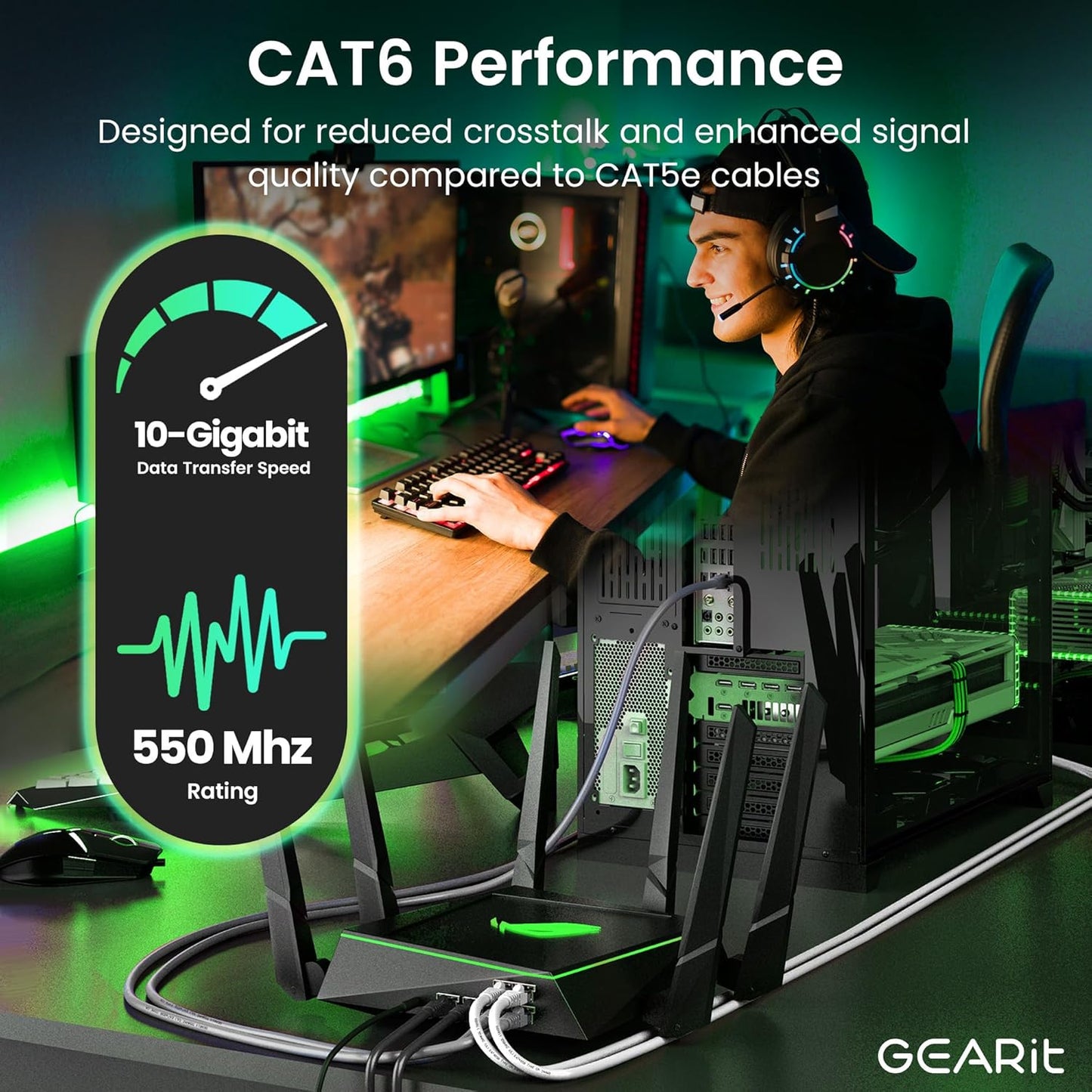 GearIT Cat 6 Ethernet Cable (20-Pack 5 Feet) Cat6 Network Patch, 10Gbps, RJ45, Snagless Cord, Gold-Plated Connectors, Internet for PC, TV, Tablet, Router, Printer, Servers, IT Data Center - Gray