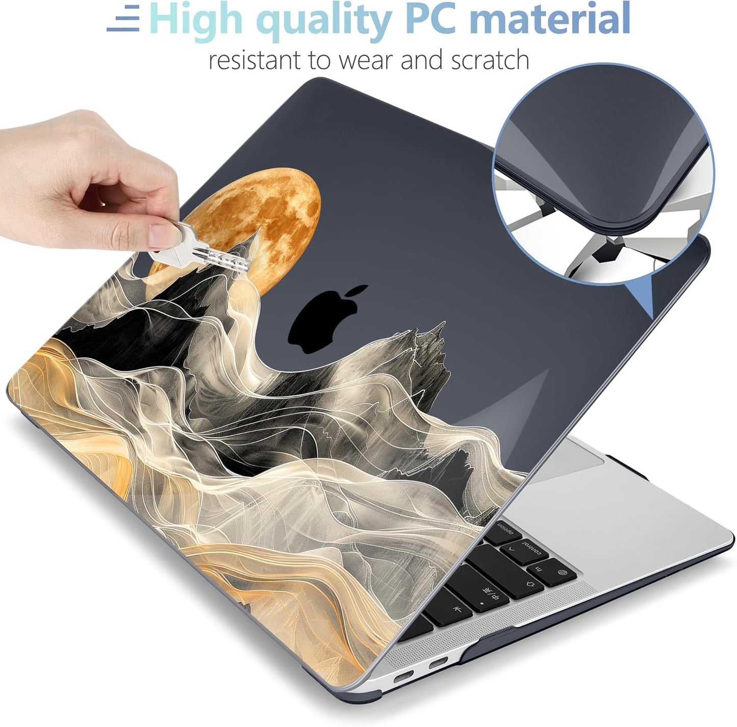 MEEgoodo for MacBook Air 13.3 inch Case 2021 2020 2019 2018 A2337 M1 A2179 A1932, Laptop Shell for MacBook Air M1 with Keyboard Webcam Cover & Trackpad Film & Type C Adapter,Mystical Full Moon