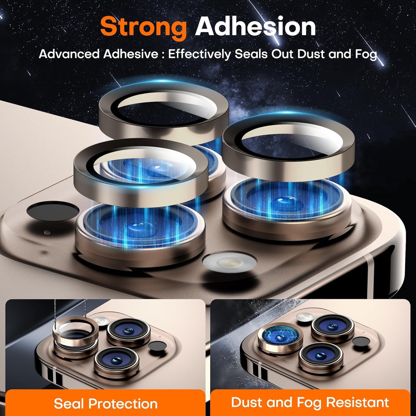 Camera Lens Protector for iPhone 16 Pro Max/16 Pro/15 Pro Max/15 Pro/14 Pro Max/14 Pro, Sapphire Glass Metal Individual Camera Cover Screen, Anti-drop, Case Friendly- Desert Titanium