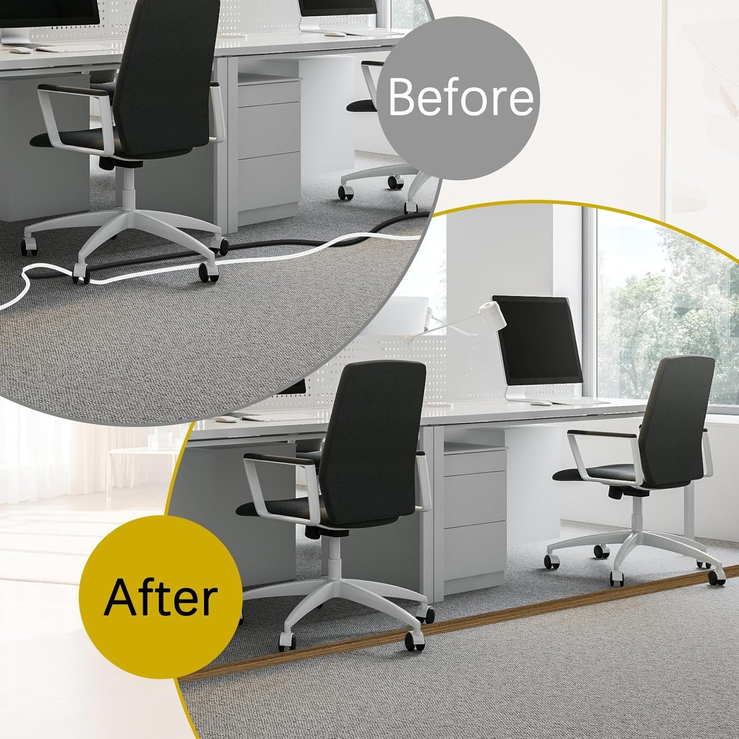 Floor Cord Cover 3.3FT Cord Covers for Wires on Floor Protect Wires & Prevent Trip Hazards, Easy to Cut for Home, Office, School, Concerts, Cavity W0.6in x H0.32in