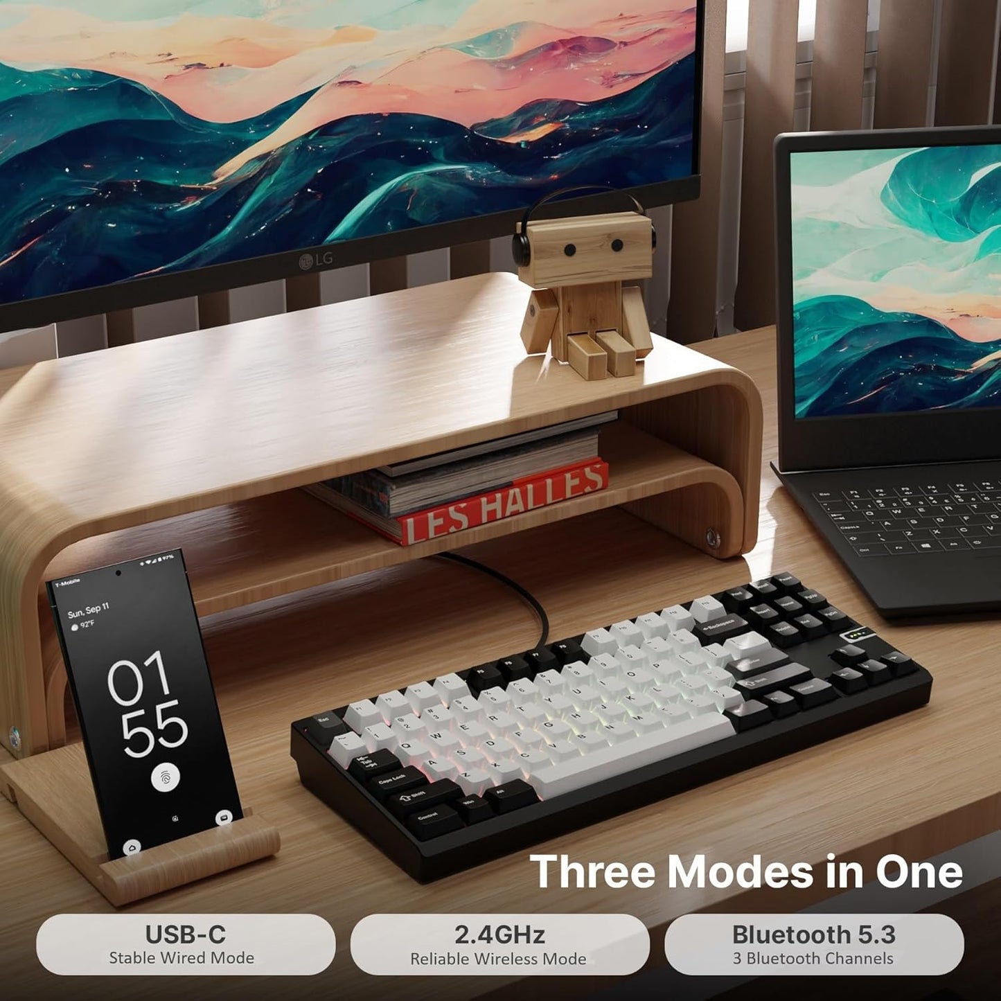 Chilkey ND TKL Aluminum Mechanical Keyboard, 87 Keys Tenkeyless Wireless Gaming Keyboard, Tri-Mode BT5.3/2.4GHz/USB-C PBT Keycaps Hot Swappable Custom Key Board for Windows Laptop Office PC