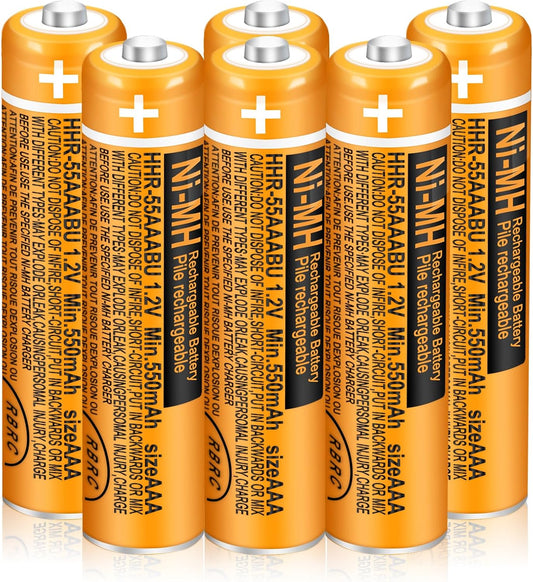 6 Pack HHR-55AAABU NI-MH Rechargeable Battery 550mAh AAA 1.2V Batteries for Panasonic Cordless Phones