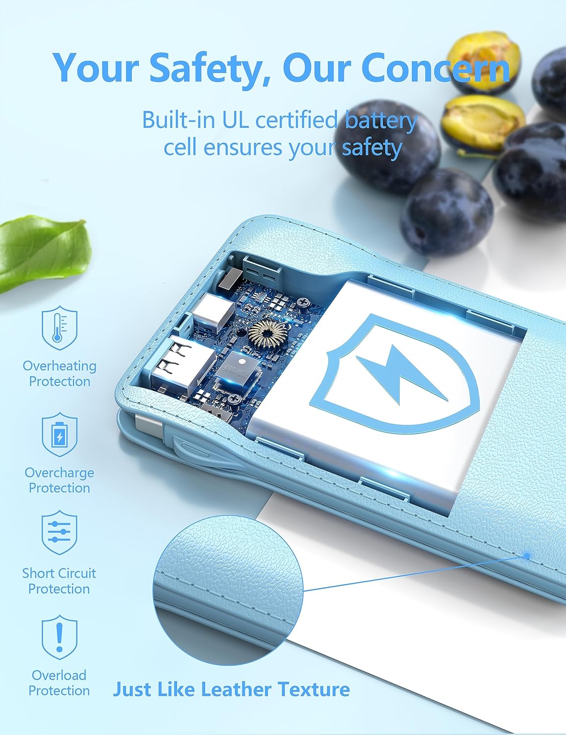 10000mAh Portable Phone Charger with Built-in 2 Cables, Small Slim Mini Power Bank Fast Charging, USB-C In/Output External Battery Pack, Travel Essentials Compatible with Android/IOS Phones