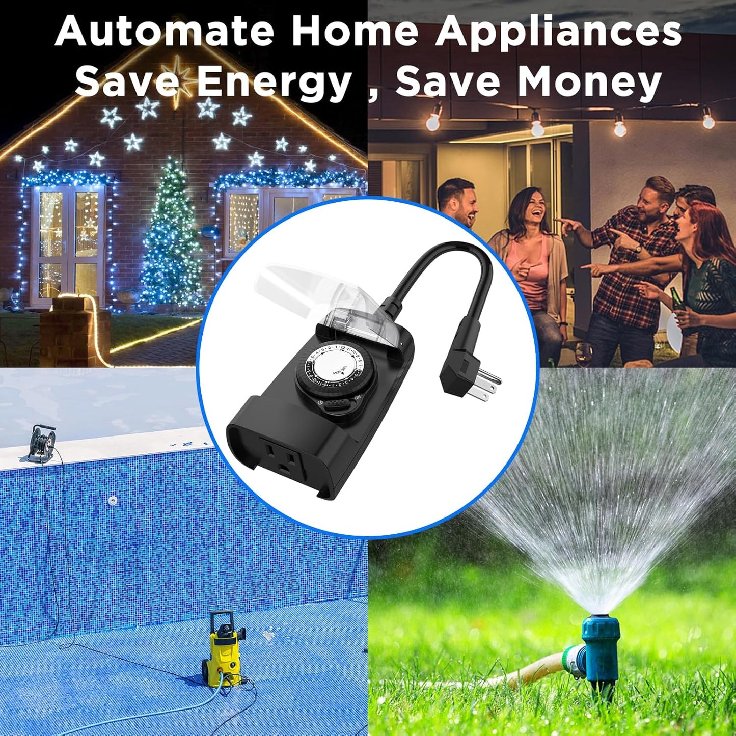 G-ELEK Outdoor Timer Outlet Waterproof, 24 Hour Outdoor Light Timer, Timers for Electrical Outlets, Ideal for Pool Pump, Christmas Lights, Heavy Duty, 1 Grounded, CSA Listed, 2 Pack