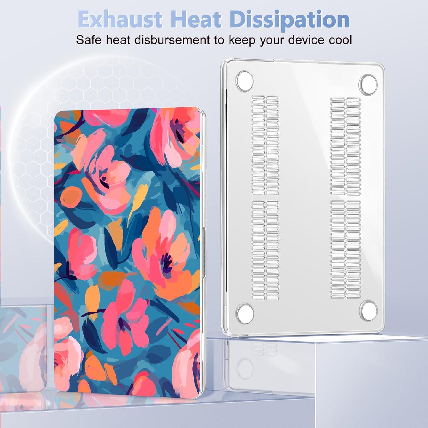 Case for MacBook Air 15 Inch 2025 2024 2023 Release M4 A3241 M3 A3114 M2 A2941, Hard Shell with Screen Protector & Keyboard Cover, Compatible with Touch ID, Flowers Print