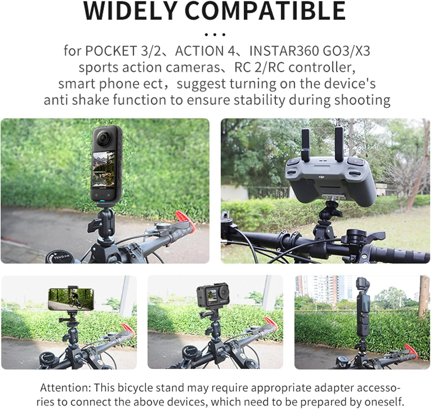 Action Camera Clamp Mount Bike Handlebar Mounts,Universal Compatible with DJI Pocket 3 /Action 5 Pro/Osomo 360, for Insta360 X5/X4 Series, Fit for Light/Other Sports Action Camera Clip Adapter Holder