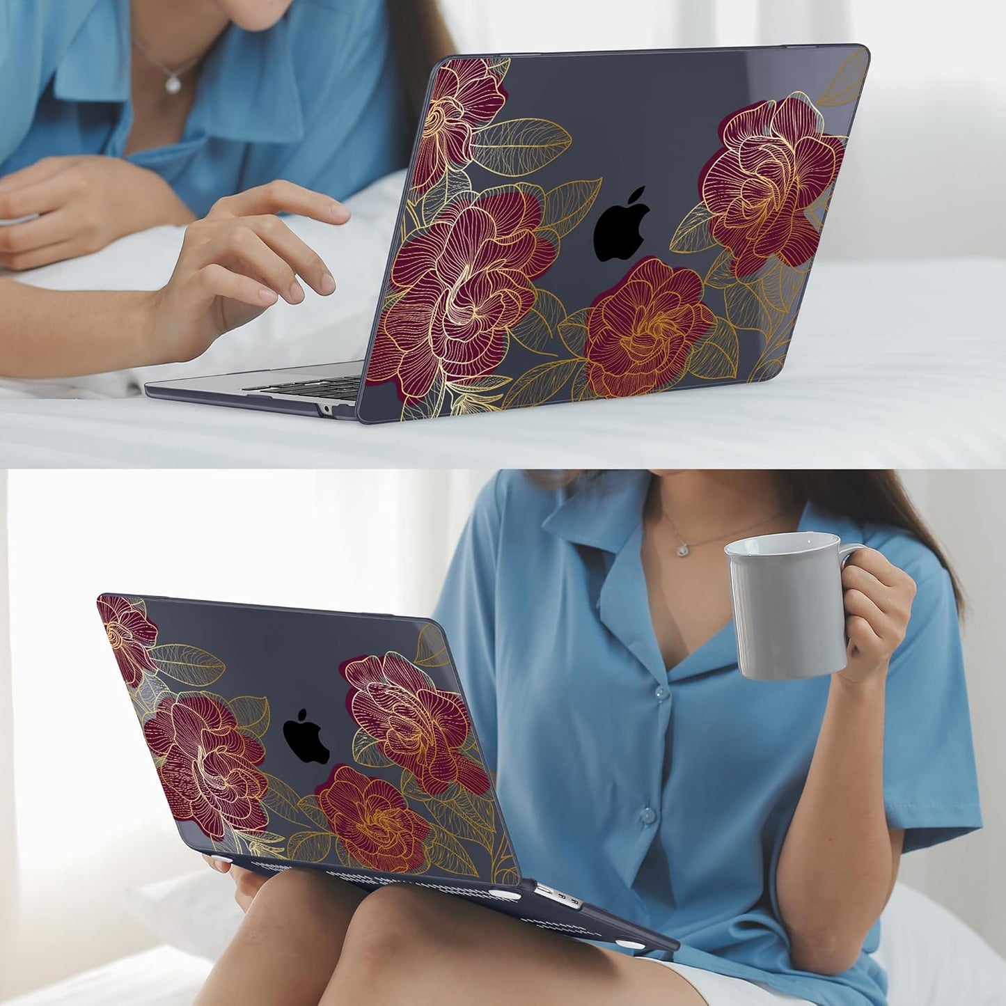 Mektron for 2025 M4 MacBook Air 13.6 Inch A3240 Case Fits 2023 A2681 M2 2024 A3113 M3 Chip with Liquid Retina Display Touch ID, Printed Plastic Hard Shell Cover for MacBook Air 13.6", Golden Rose