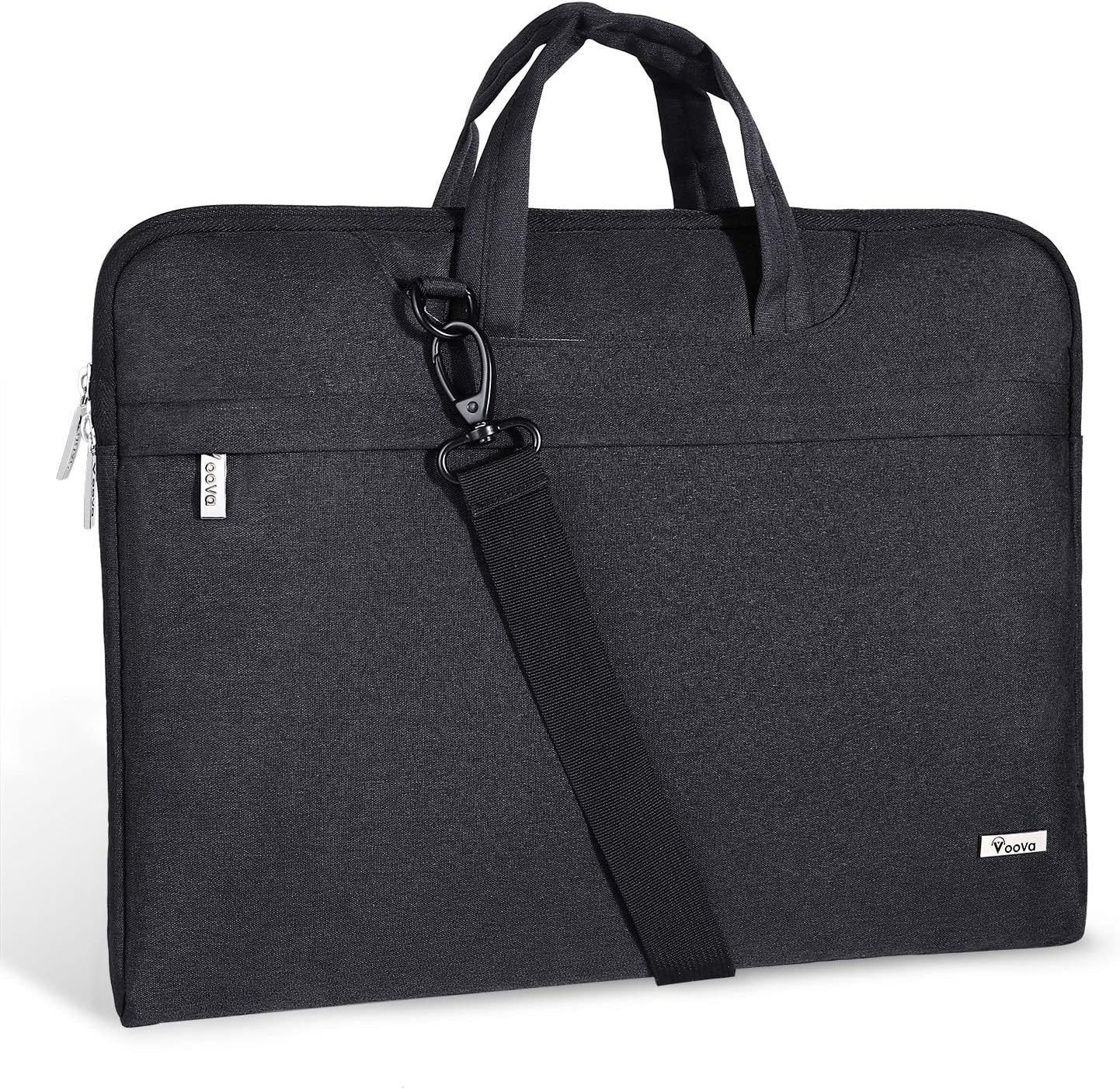 Voova Laptop Bag 17 17.3 Inch Waterproof Laptop Sleeve Case with Shoulder Straps & Handle, Computer Case Cover Slim Briefcase Compatible with 17-18” Hp Dell Asus Acer, Black