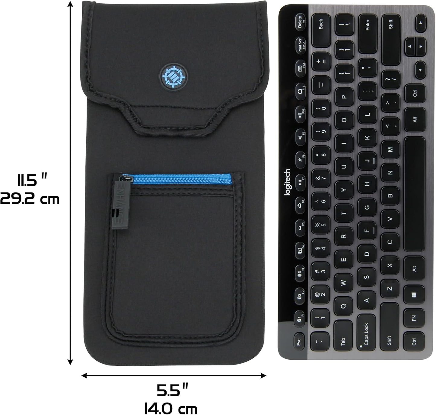ENHANCE Bluetooth Keyboard Sleeve Case for Logitech K810, Anker, Apple Magic Keyboard (up to 11.5 Inches) with Neoprene Construction, Wireless Mouse Storage & Cable and Charger Pouch