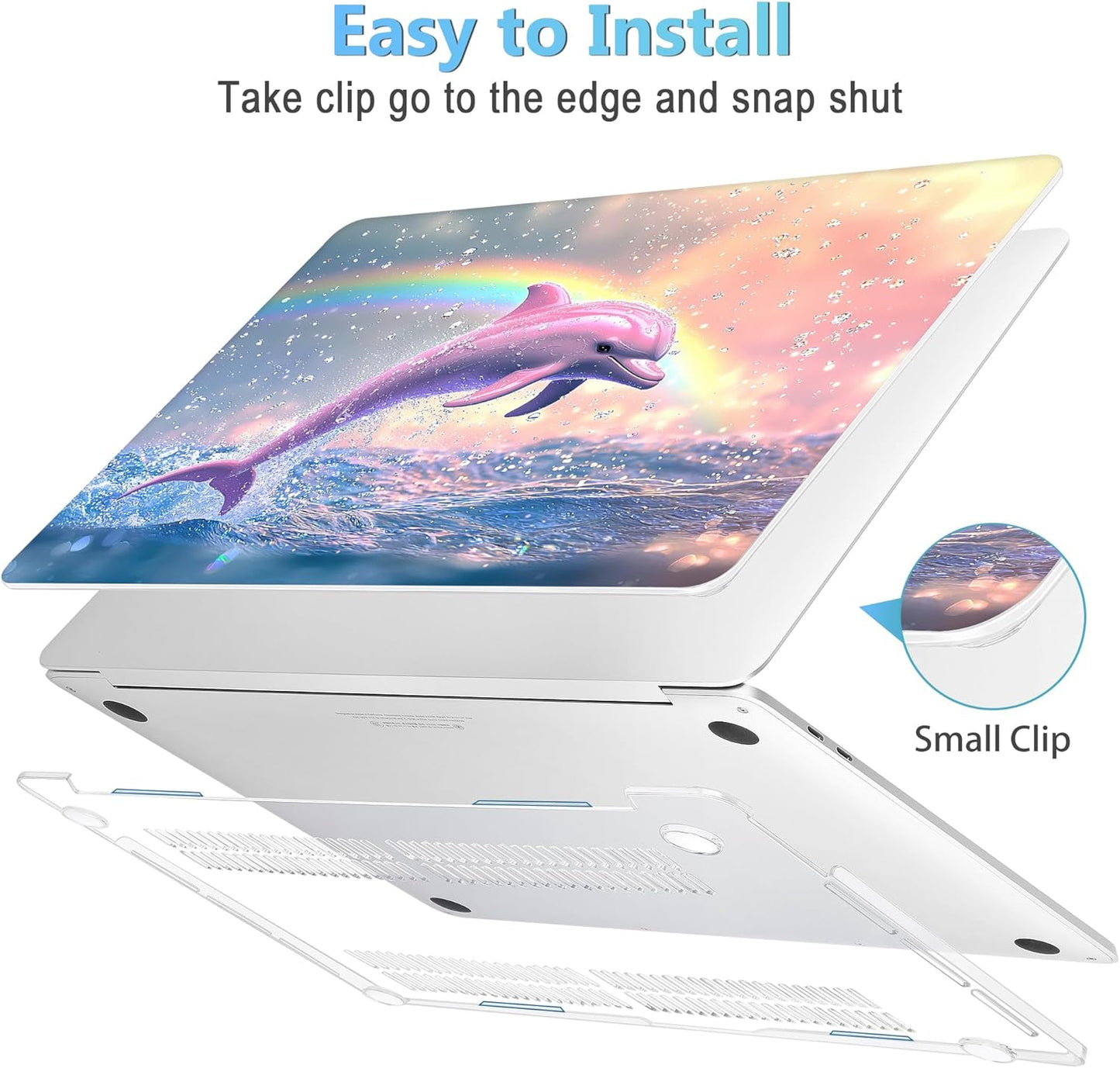 Mektron Case for MacBook Pro 16 Inch A2141 Cover 2019 Release 16" with Liquid Retina Display/Touch ID, Plastic Hard Shell with Keyboard Skin & Screen Protector & Dust Plug, Jumping Dolphin