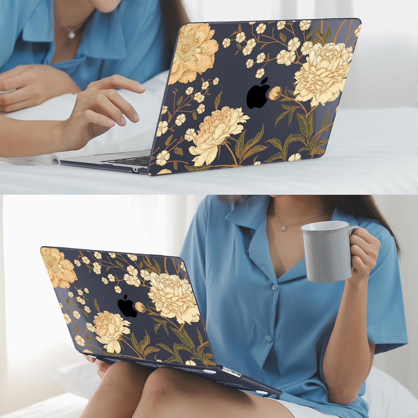 Mektron for 2025 M4 MacBook Air 13.6 Inch A3240 Case Fits 2023 A2681 M2 2024 A3113 M3 Chip with Liquid Retina Display, Printed Plastic Hard Shell Cover for MacBook Air 13.6", Peony Flowers C186